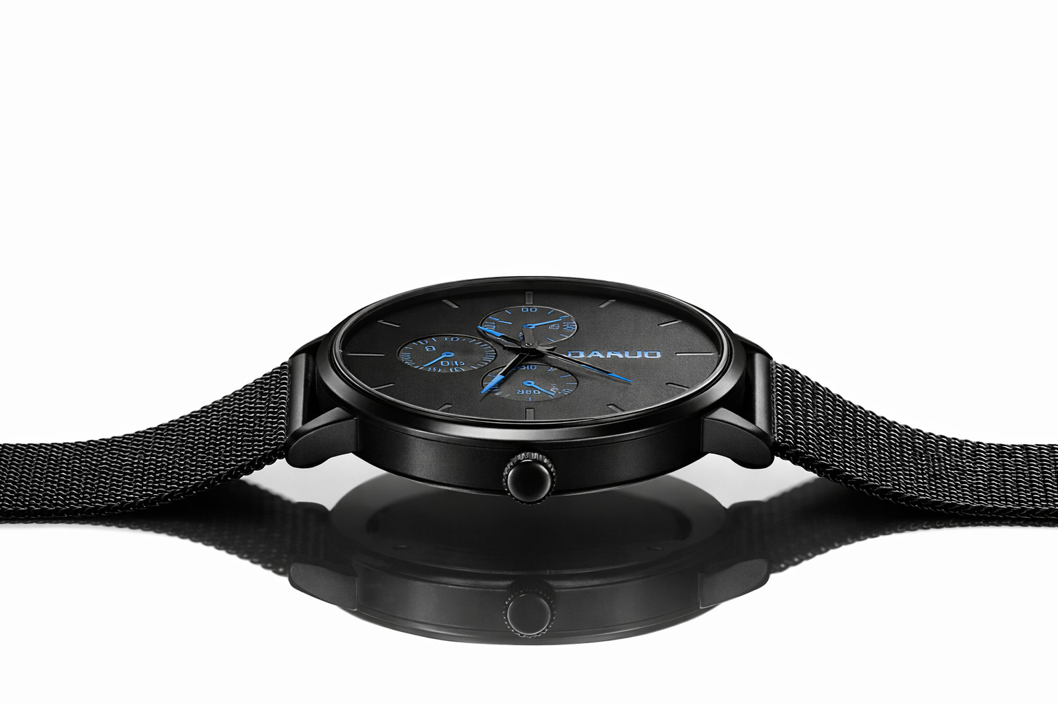 Men’s Black Stainless Steel Mesh Watch Blue Dial Minimalist Luxury Quartz Watch