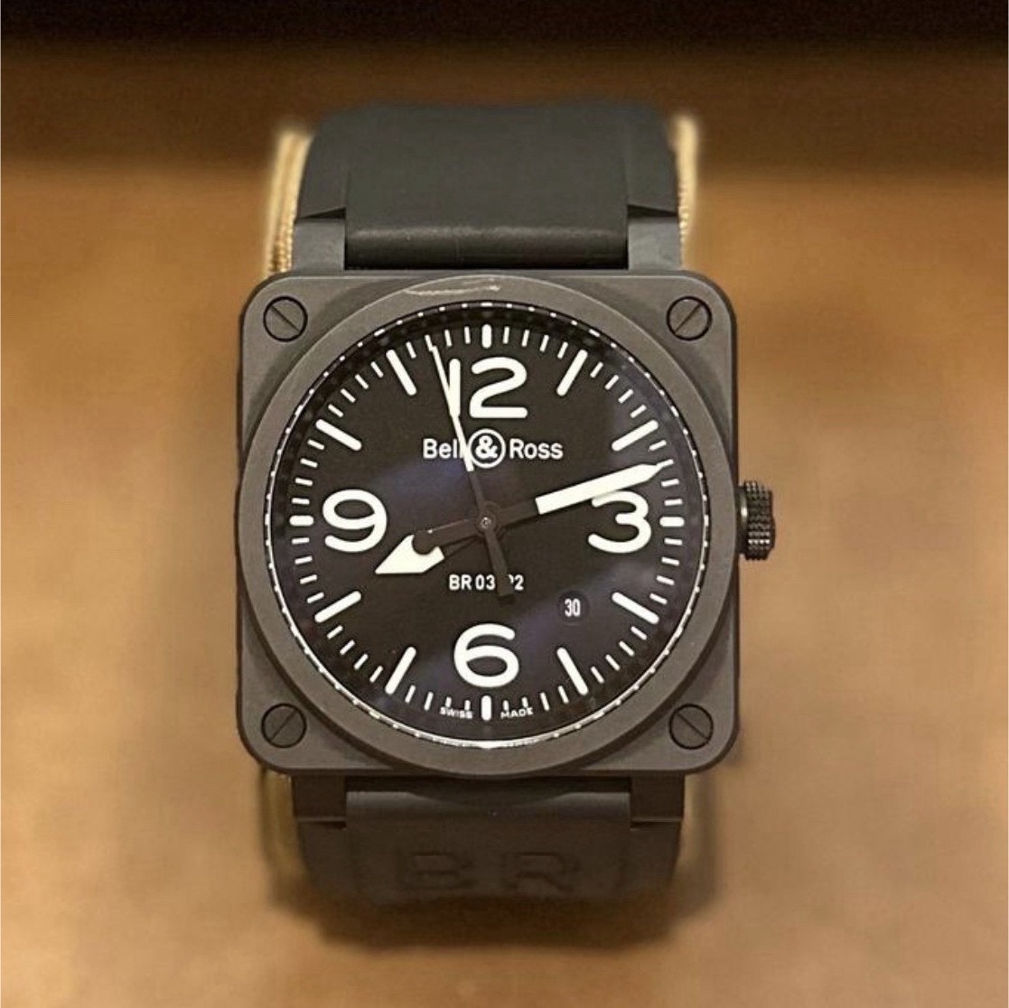 Bell & Ross BR 03-92 Black Ceramic Square 42mm Automatic Date Watch. EXCELLENT!
