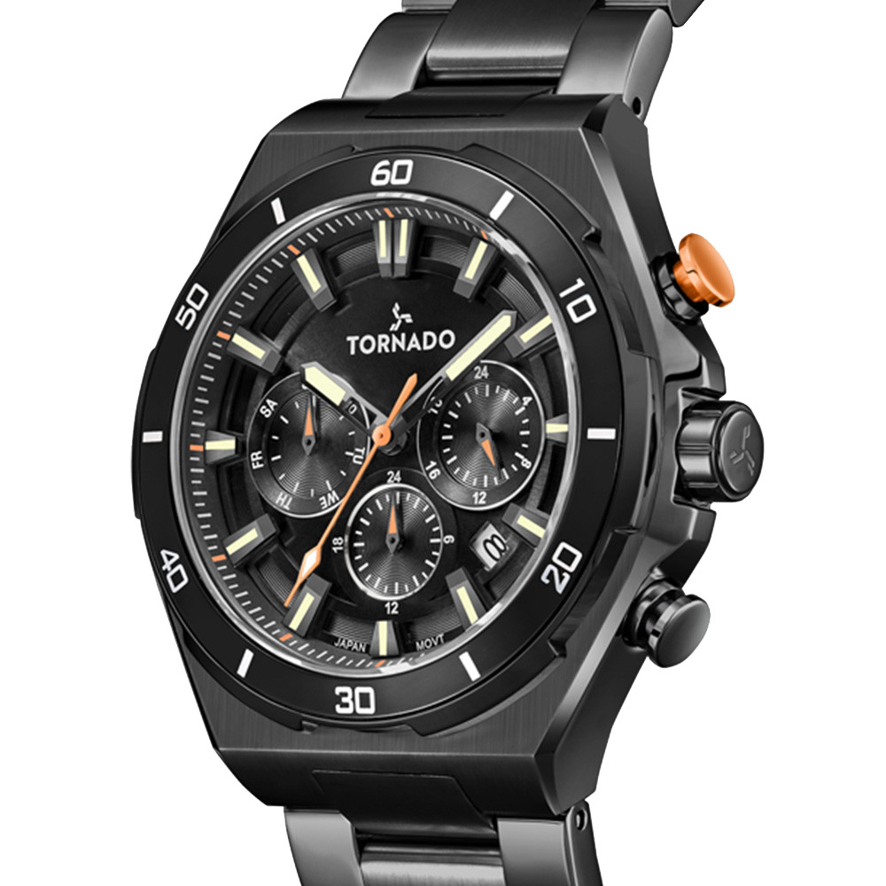 Tornado Strellar X Men’s Multi Function Watch | Black Dial, 45mm, 100 m (10 ATM)