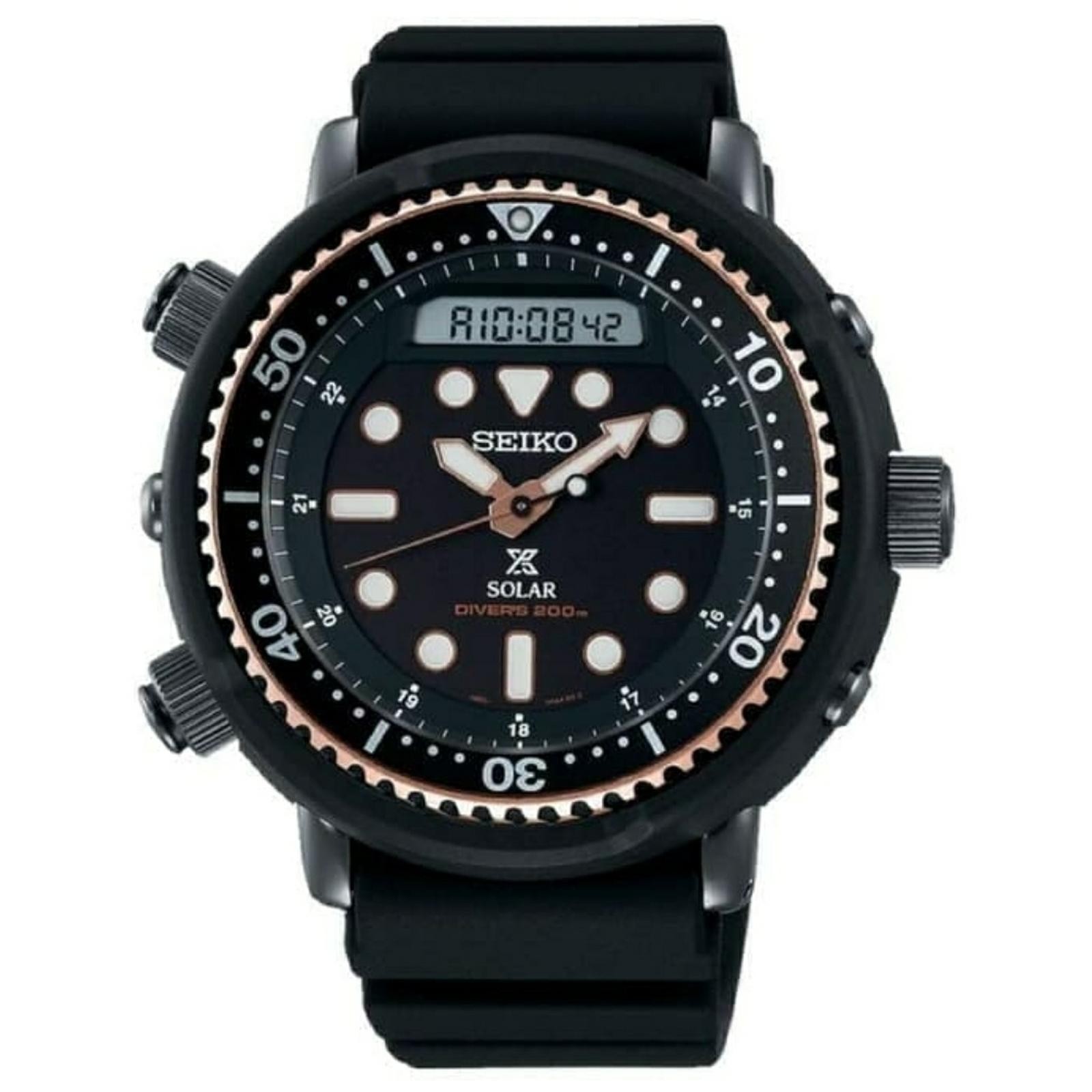SEIKO ProspeX SNJ028P1 Solar Hybrid Watch Diver Street ARNIE H851 Black RoseGold