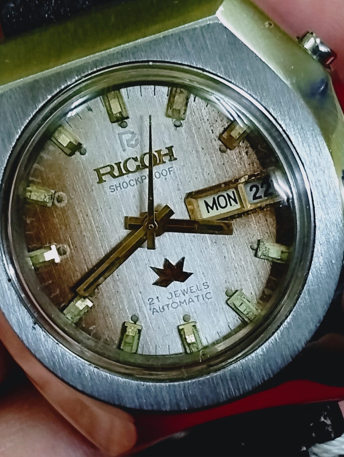 Vintage Ricoh daydate original 2 tone dial men 21j Japan working wrist watch.029