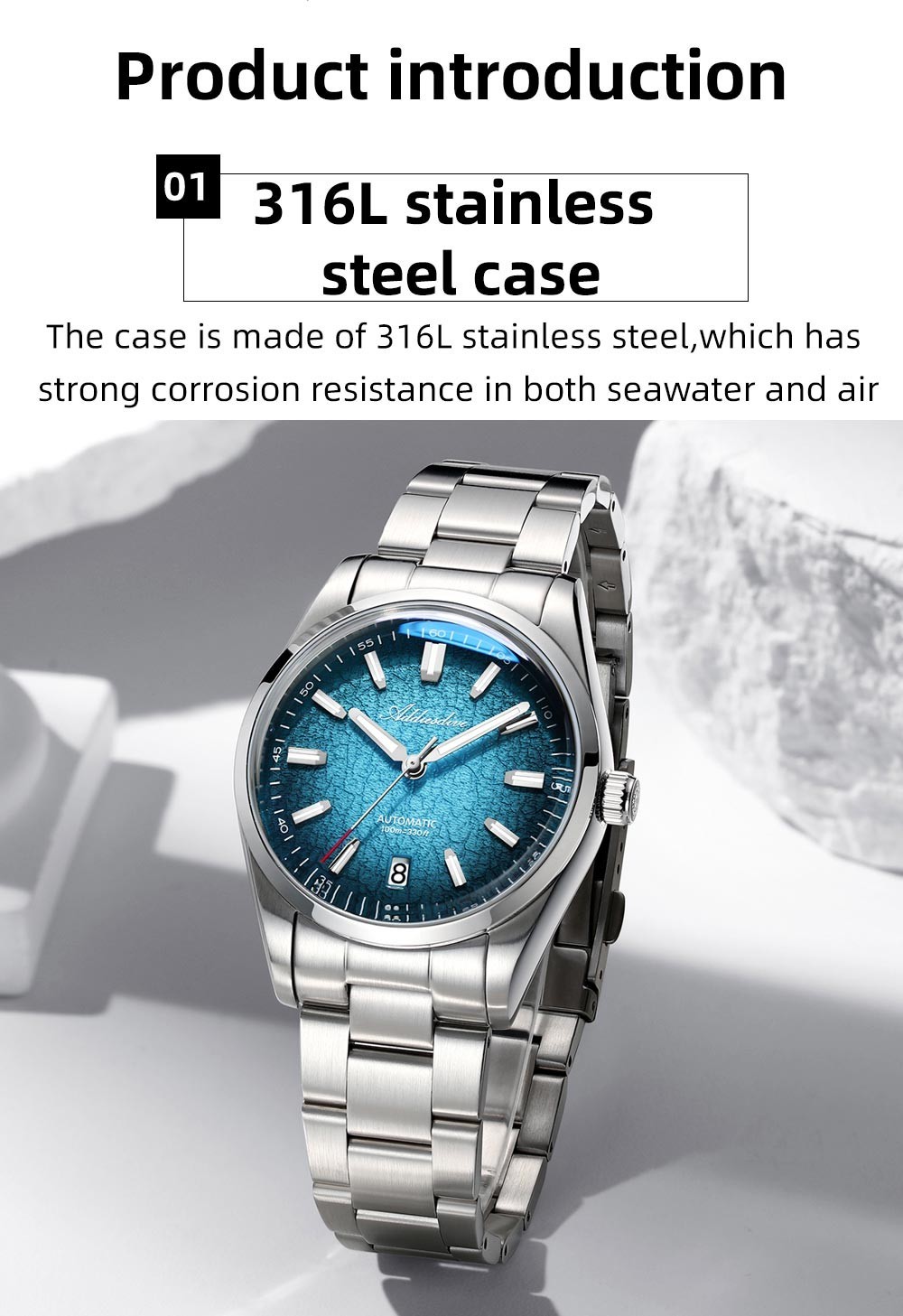 Addiesdive Automatic 100m AD2091 Watch 39mm Citizen Miyota Blue Gradient New