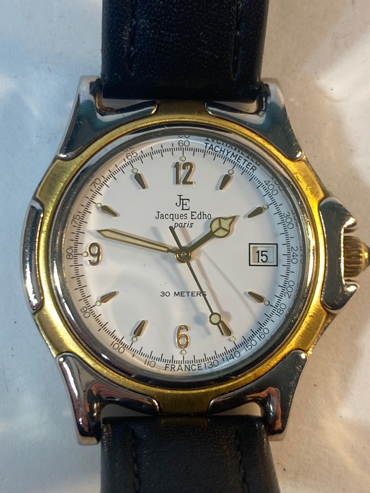 MENS JACQUES EDHO Paris WRIST WATCH #JE790,QUARTZ,France,18k Gold Plated Case