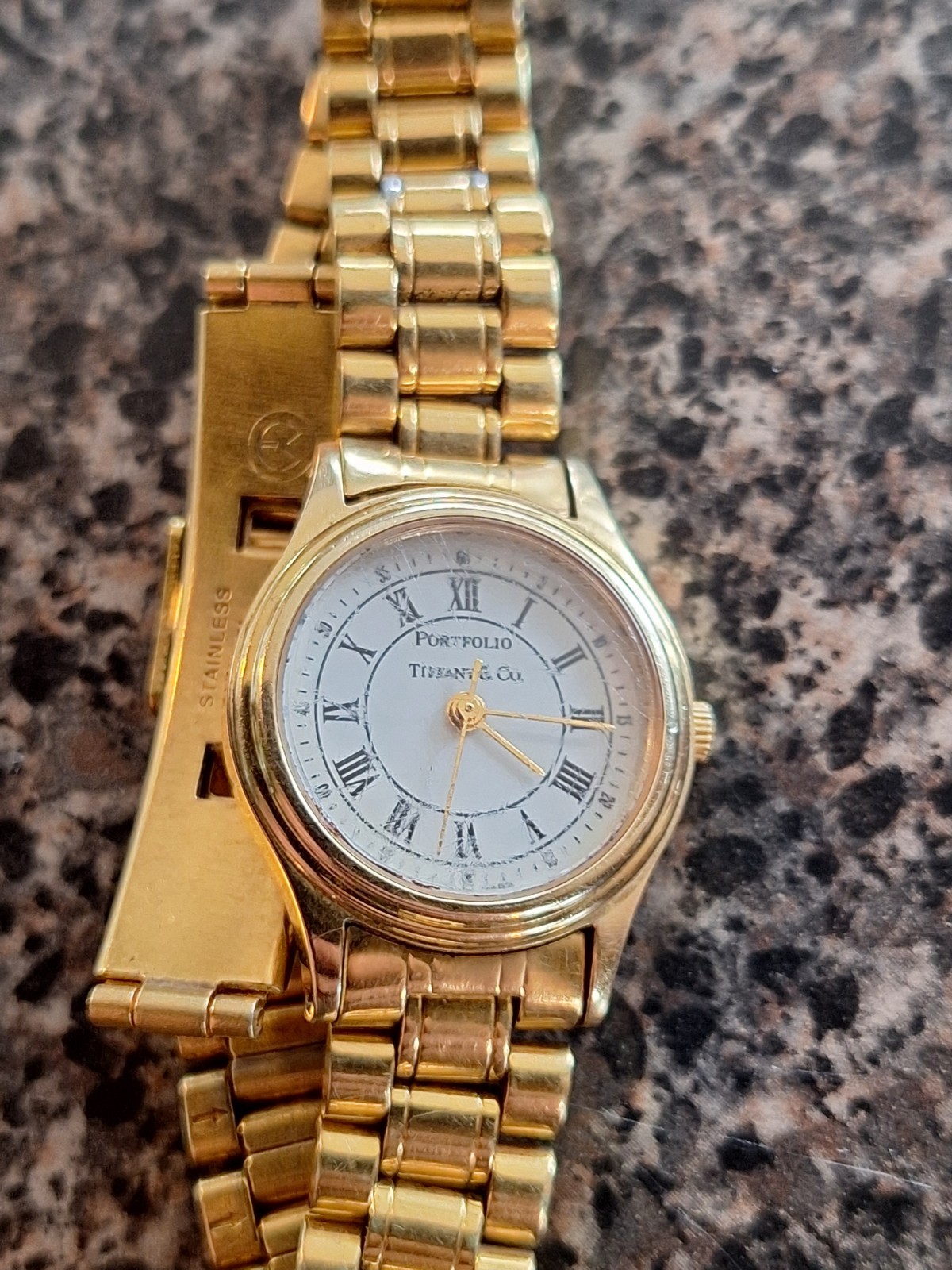 Tiffany & Co 10m Portfolio Gold Plated SS Quartz Ladies Swiss Made Watch