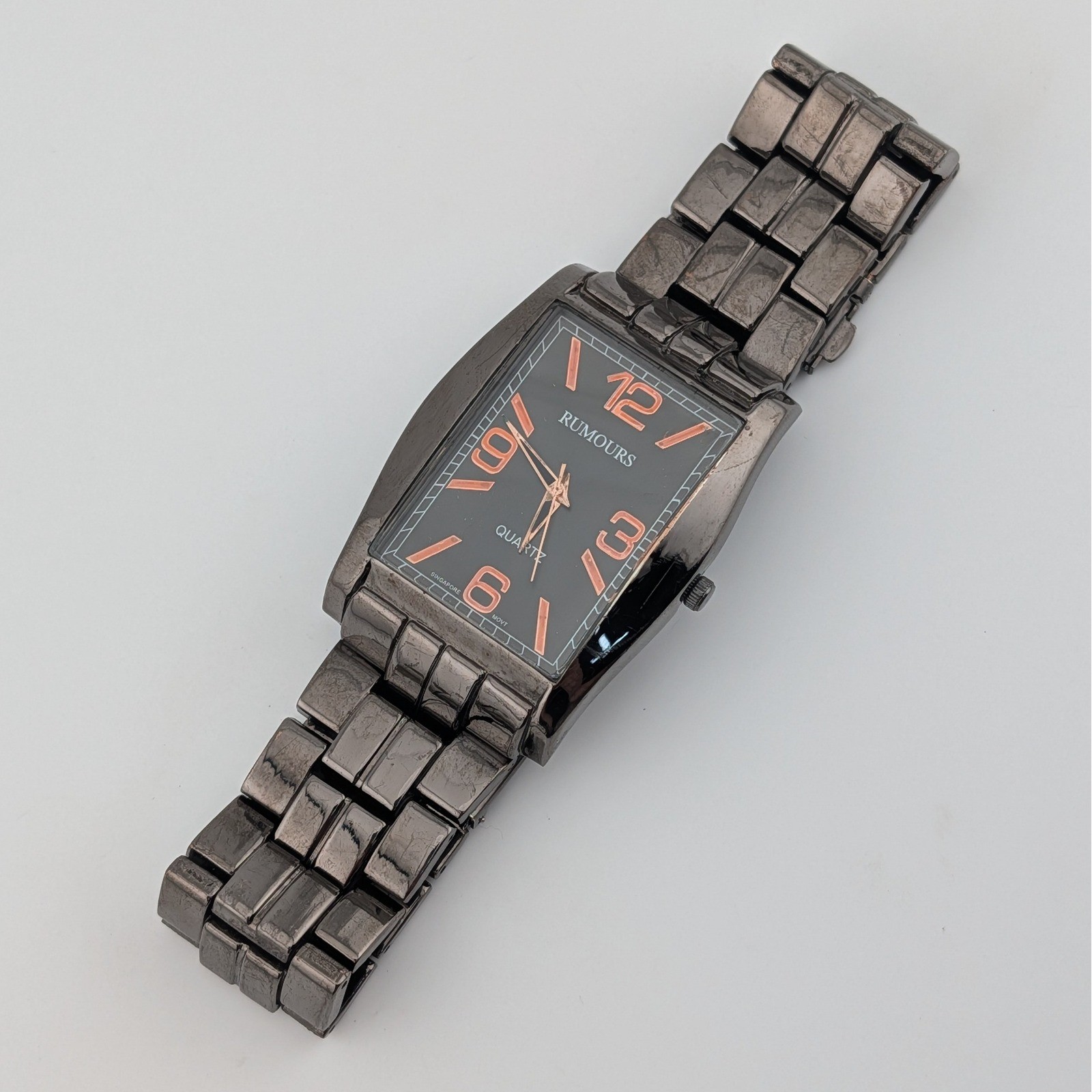 Rumours Gunmetal Dark Brown Rectangular Quartz Rose Gold Accents Watch