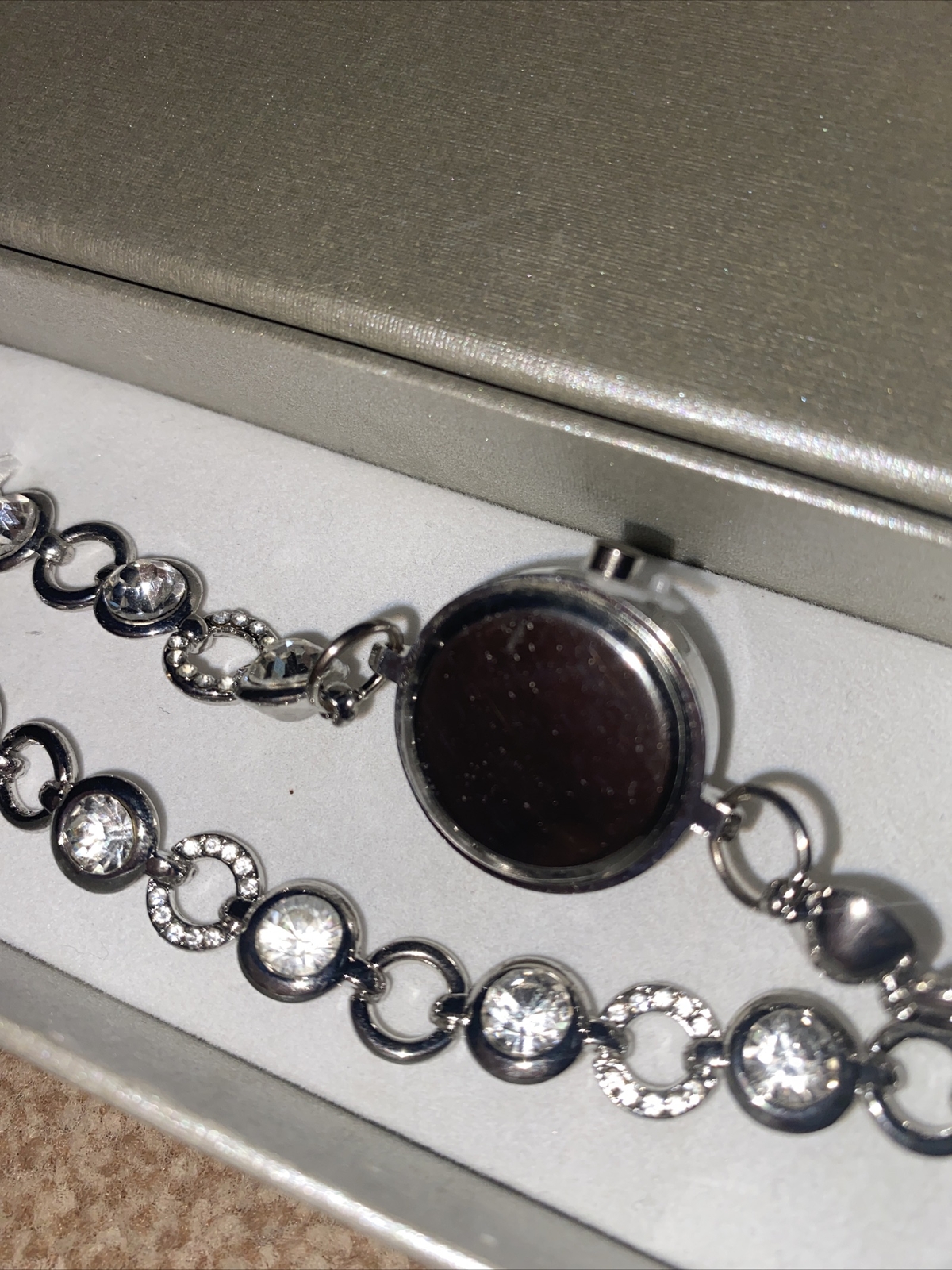 WATCH AND BRACELET SET DIAMONTE SILVER TONE DRESSY FORMAL PARTY BRAND NEW IN BOX