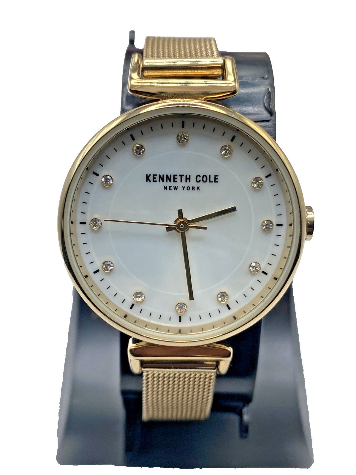 Kenneth Cole New York 30mm M of Pearl dial Gold Tone ladies Watch 10mm mesh Band