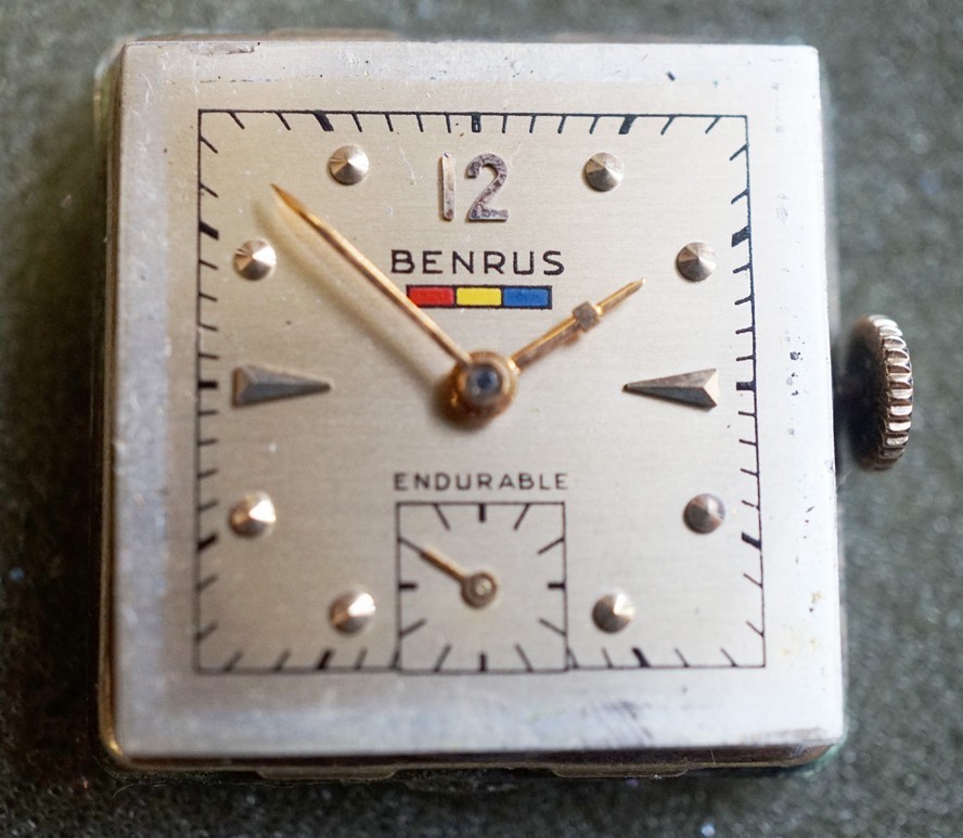Vintage BENRUS ENDURABLE 10K Gold Filled Mens 17J Art Deco Tank Watch BA-4