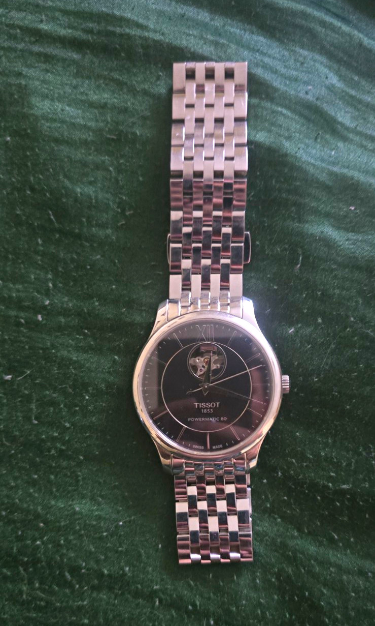 Tissot Gentlemen Powermatic 80 Open Heart Automatic Black Dial Steel Bracelet