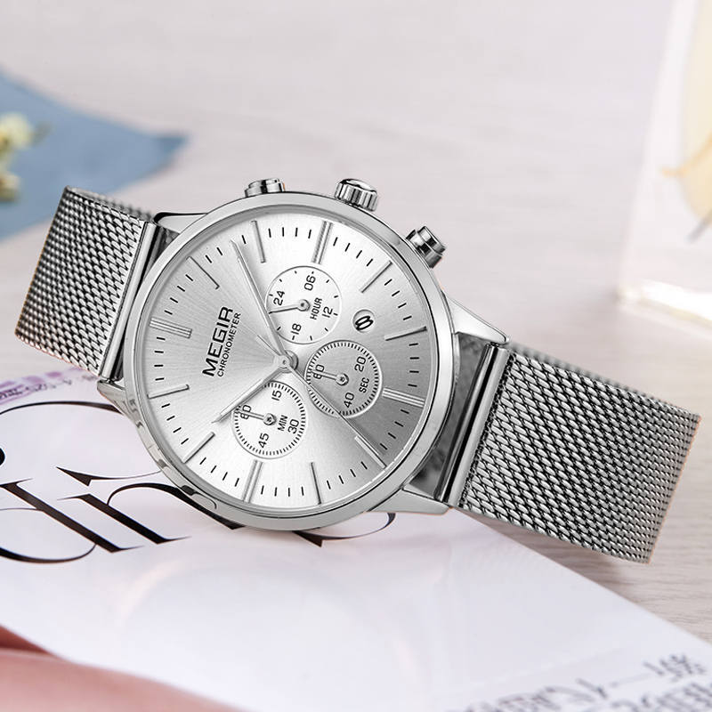 MEGIR Brand Luxury Women Watches Mesh Band Quartz Ladies Chronograph Wristwatch