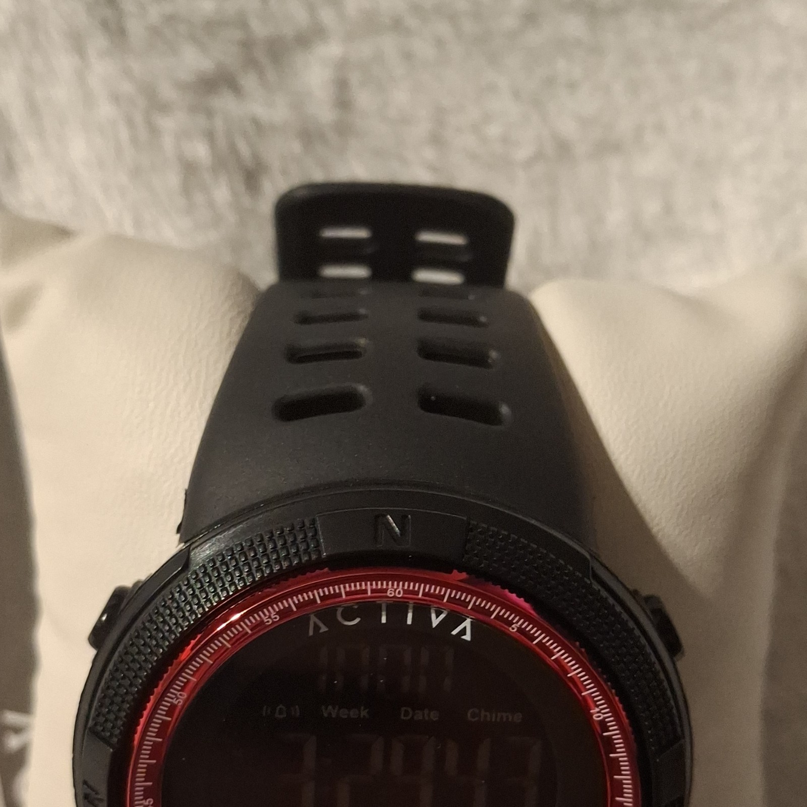 Activa Digital Quartz Sport Wristwatch Black Rubber Strap Red Bezel Box Manual