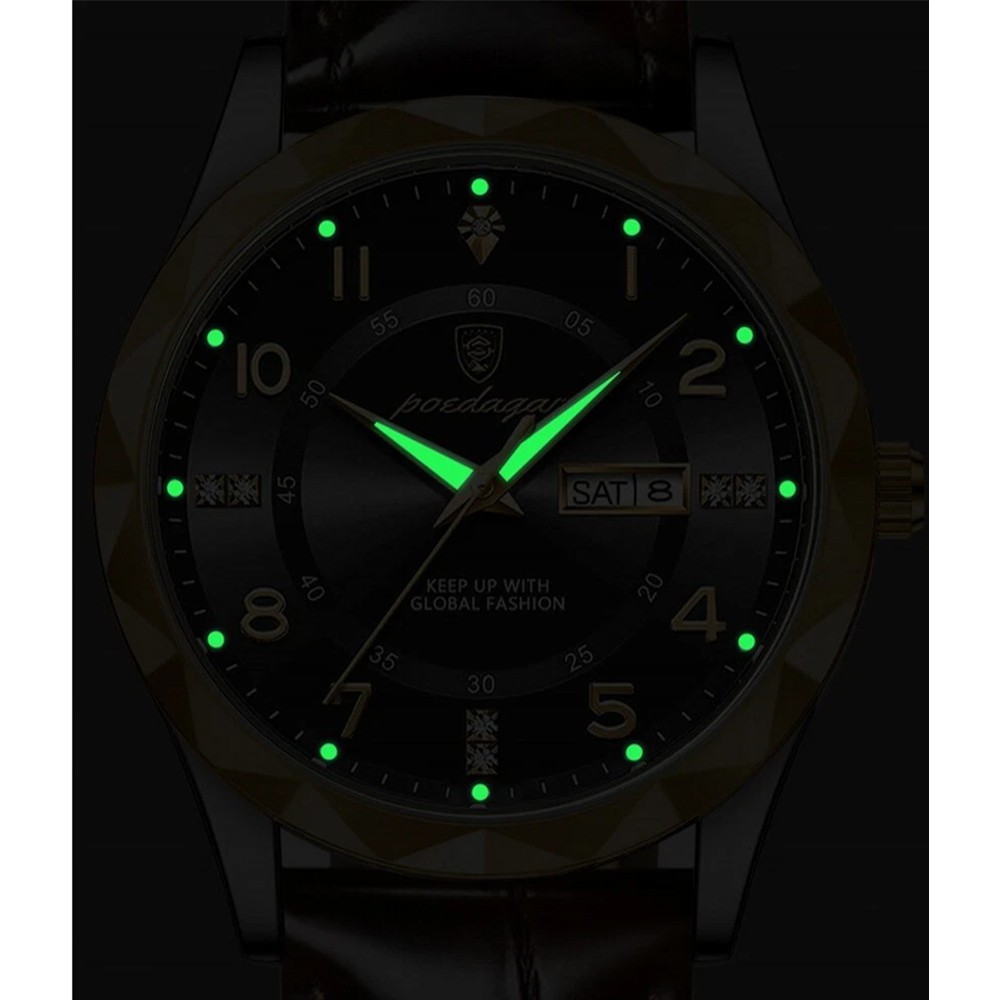 Mens Calendar Watch Quartz Wristwatch Man Leather Watches Waterproof Luminous