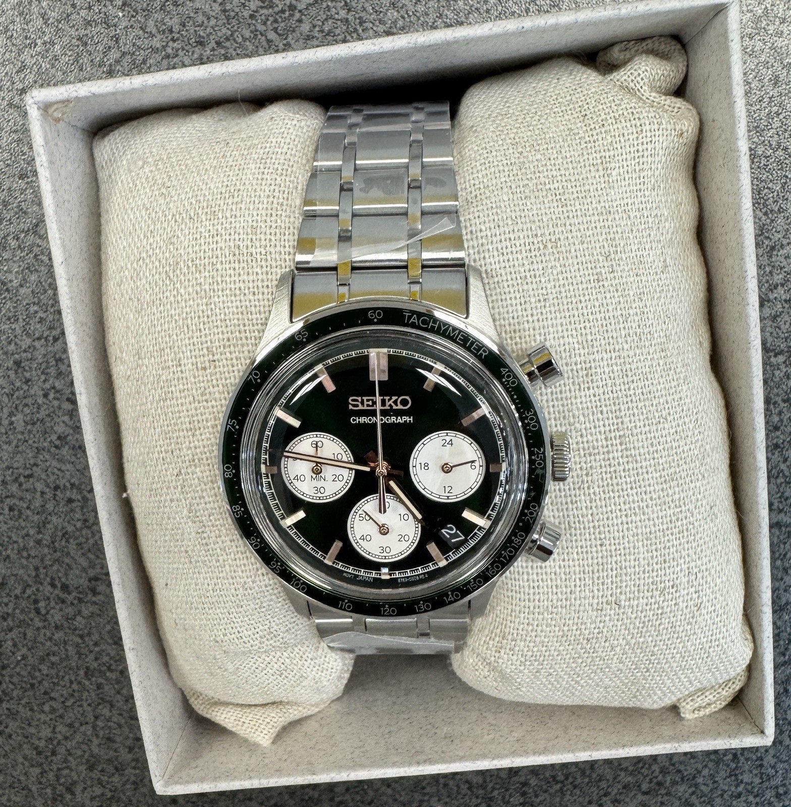 SEIKO Chronograph Quartz Light Green Dial Watch SSB481 Stainless Steel New