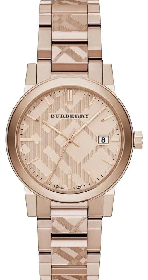 Burberry The City Rose Gold Engraved Check Unisex Watch 38mm BU9039