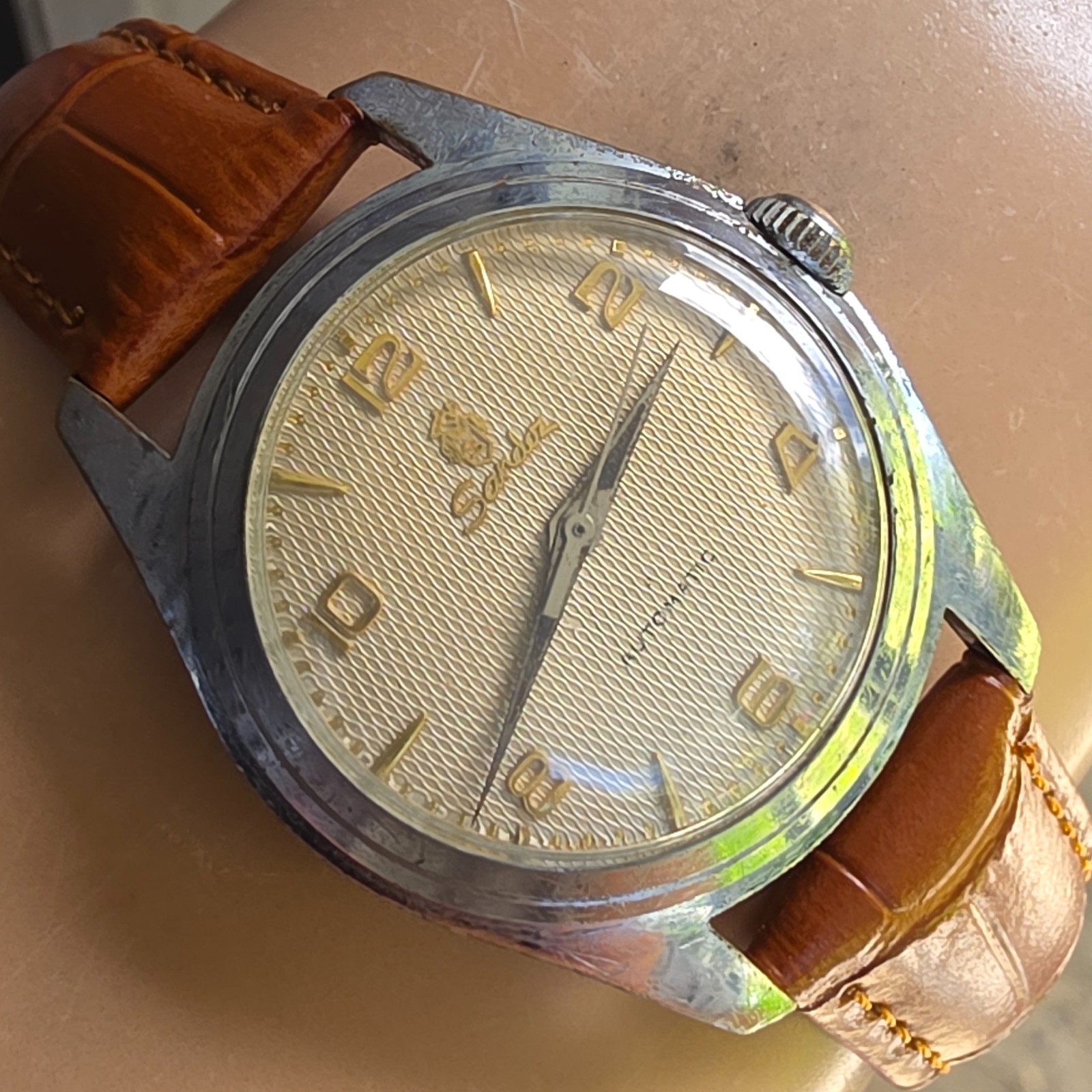 Vintage SANDOZ men’s automatic watch AS 1361n 25Jewels Honeycomb dial 1950s
