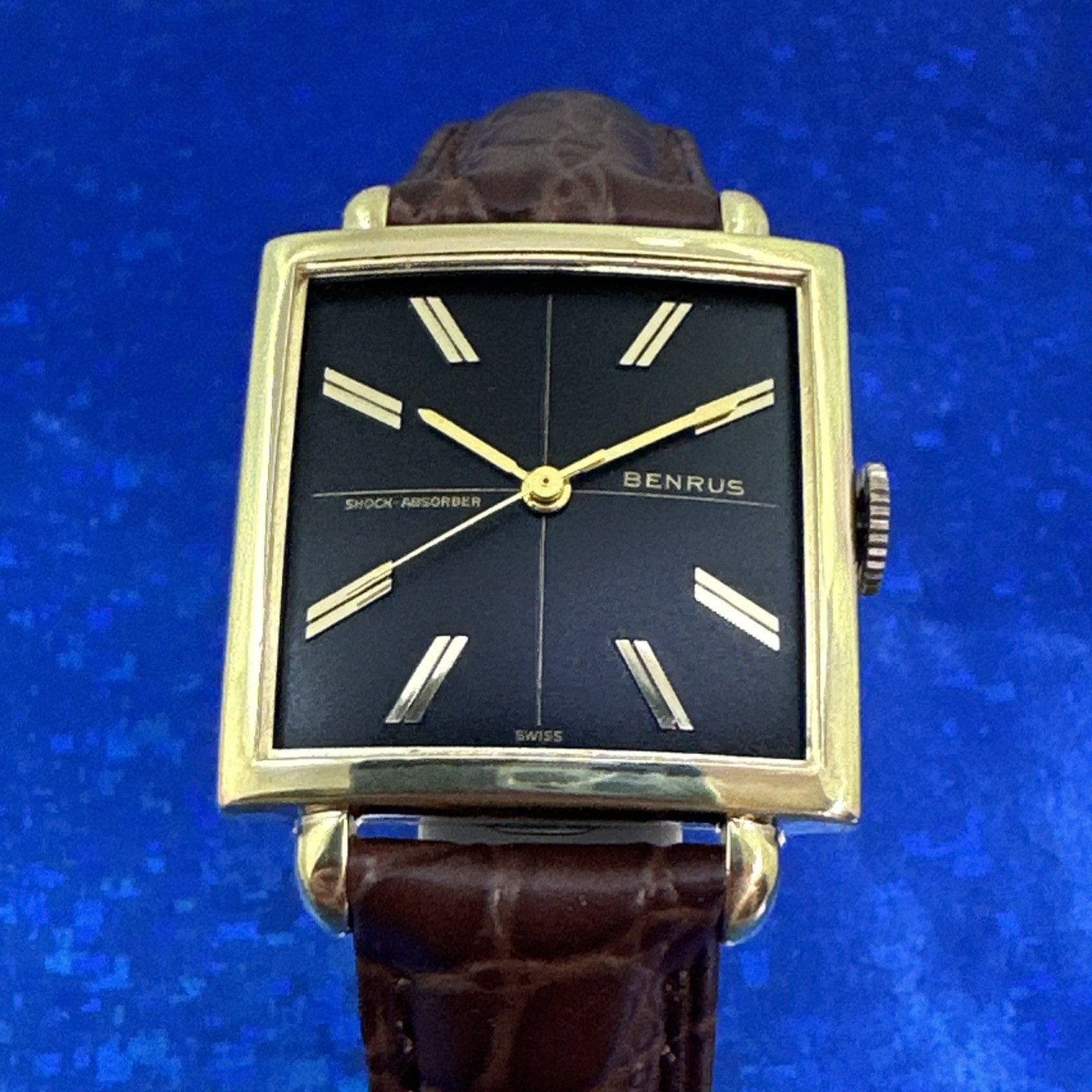 Vintage 1960’s Man’s BENRUS Sir George Stunning Black Dial Serviced & WARRANTY