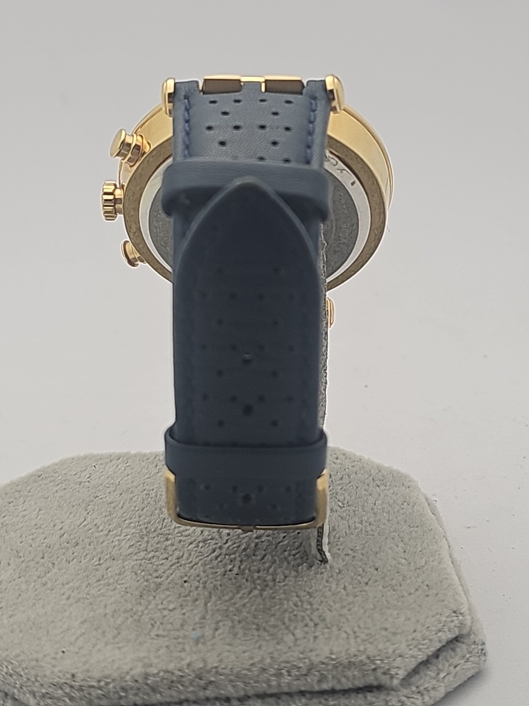 Versace Mens Bold Chrono IP Yellow Gold Bezel Blue Dial 46mm Strap Fashion Watch