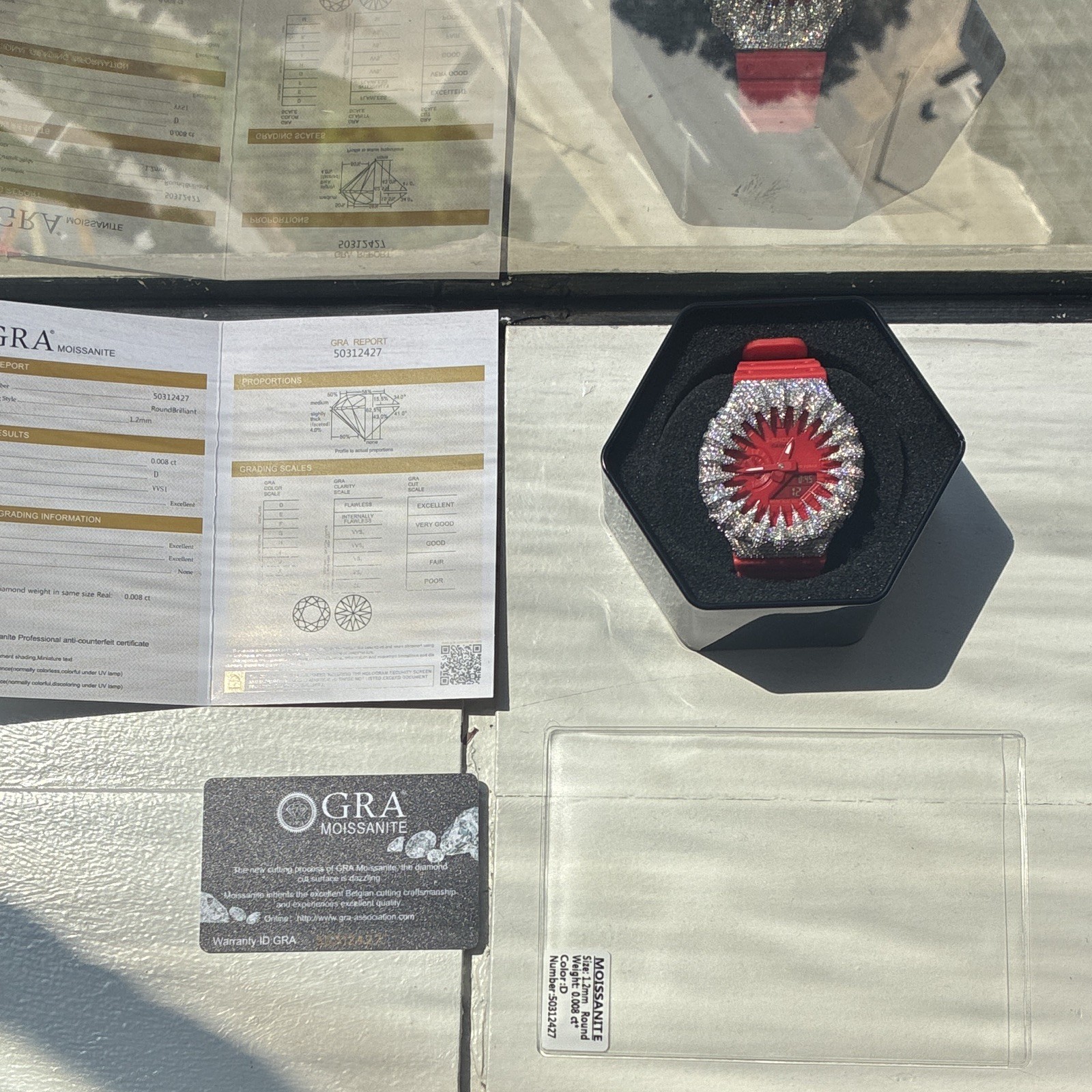 *ICED OUT* Casio G-SHOCK Analog/Digital Quartz Red Resin Bezel Box Papers