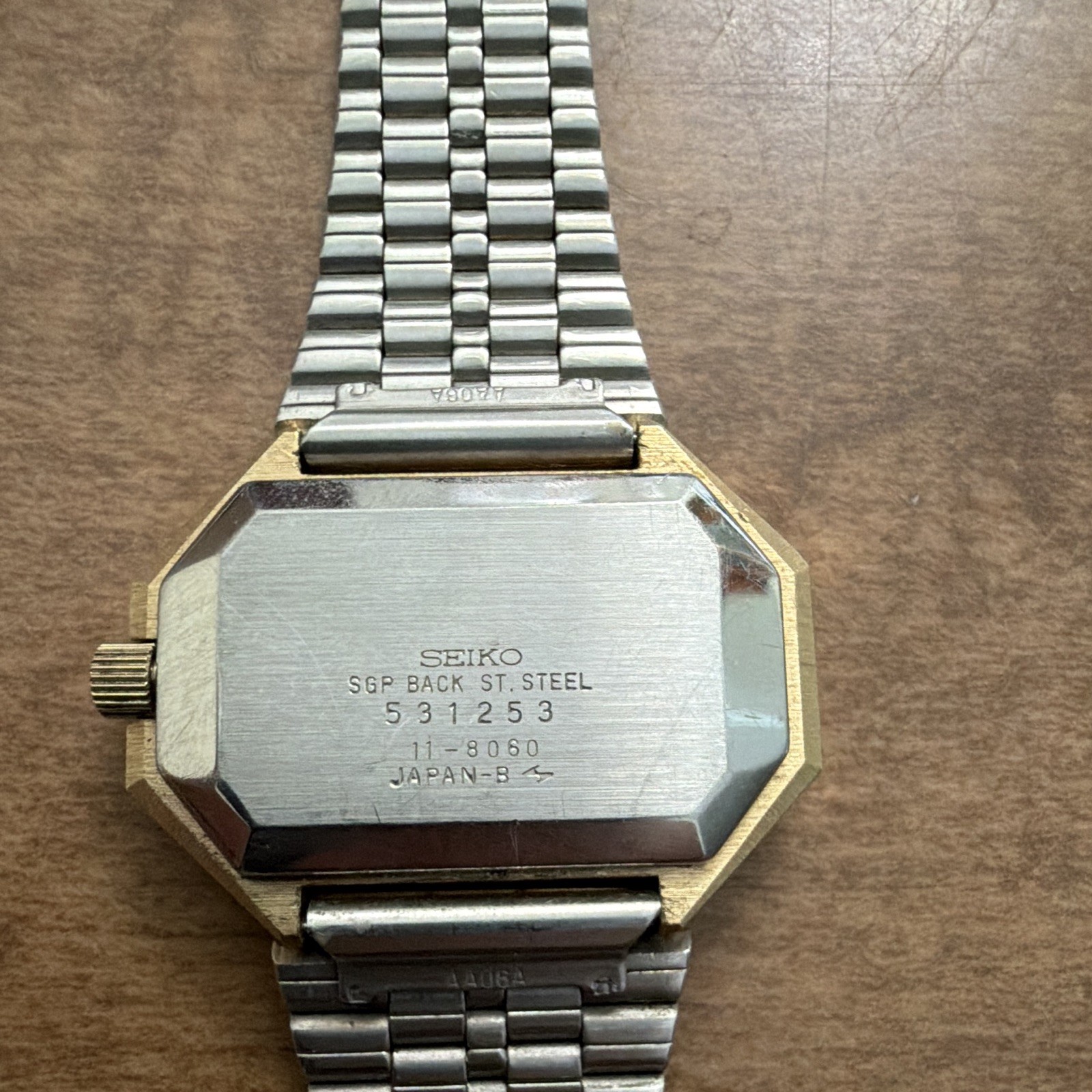 Seiko 11-8060 Quartz Blue Dial Octagon Case Two-Tone Bracelet 30mm Watch
