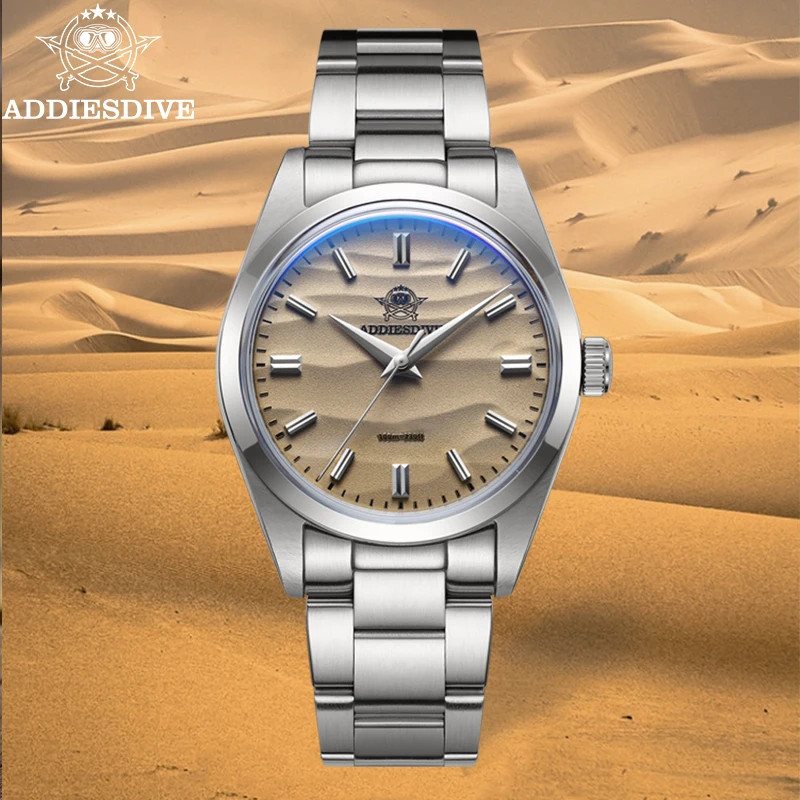 Men’s 36mm Quartz Watch Sand Dial 100m Waterproof Stainless Steel AR Glass