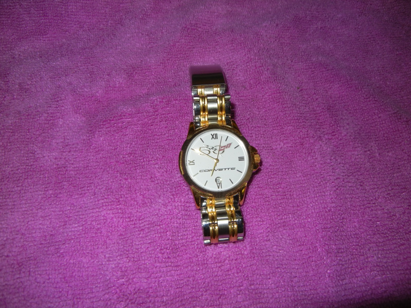 Corvette 50th Anniversary Quartz gold and chrome Band Analog Watch w/ Box