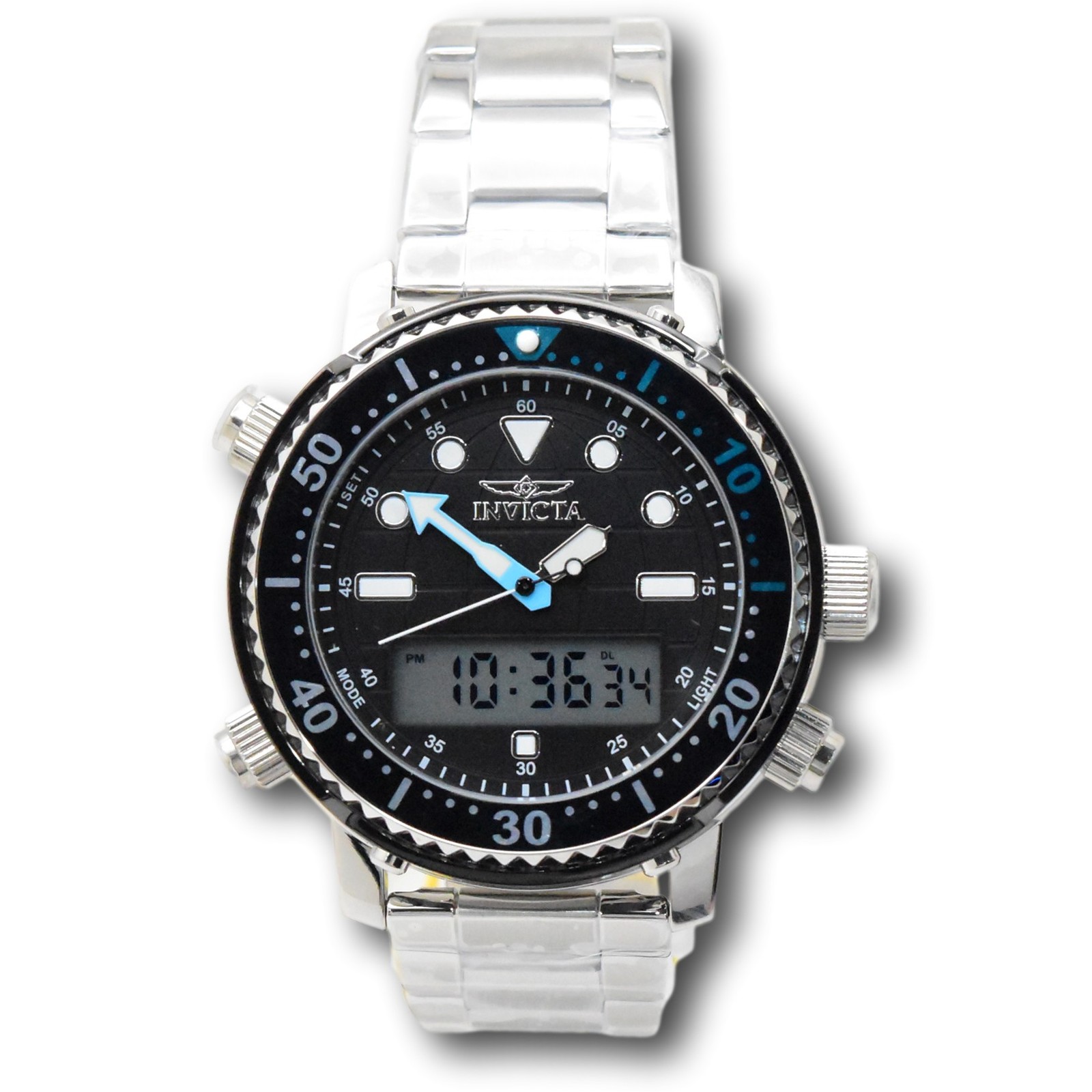 Invicta Pro Diver 46.5mm Men’s Stainless Ana-Digi Dual Time Watch 48370