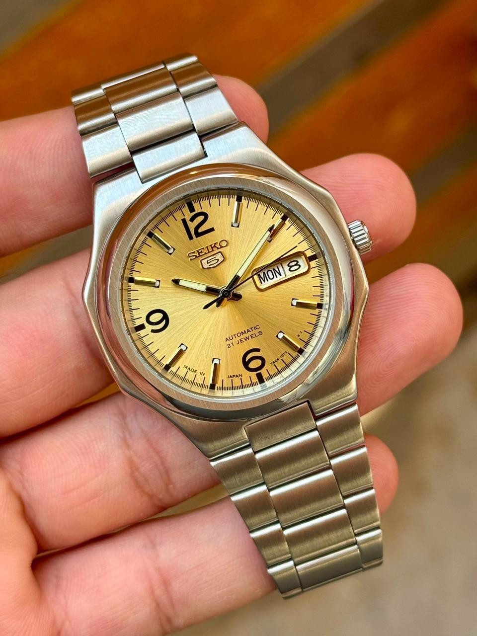 Seiko 5 SNKK55 Automatic Black Golden Day-Date Stainless Steel Men’s Watch