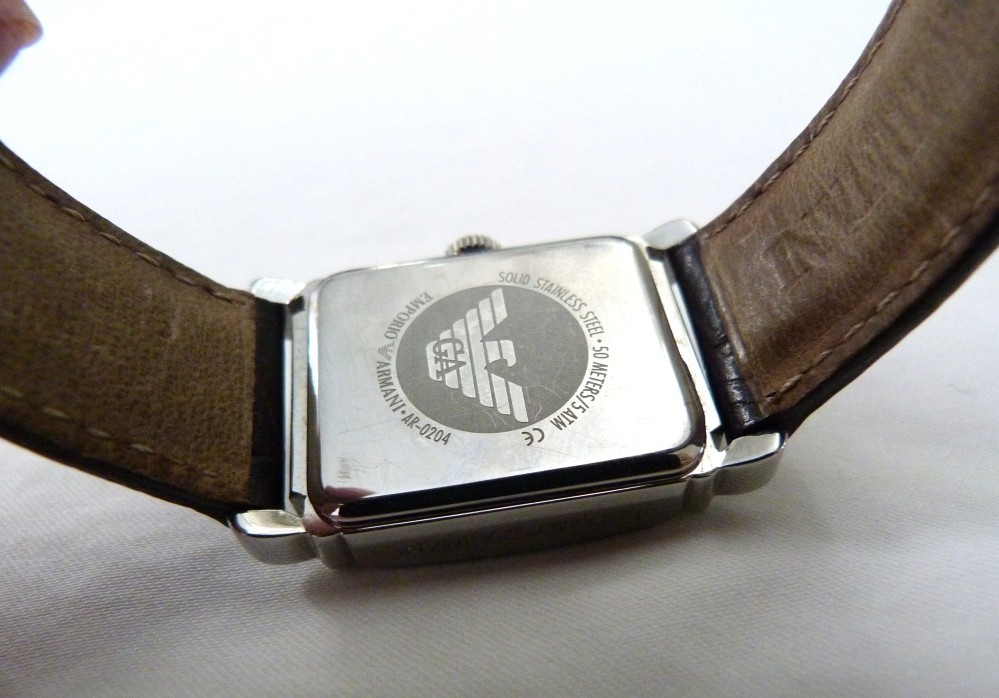 EMPORIO ARMANI AR0204 TANK BROWN LEATHER ADJUSTABLE BAND WRIST WATCH