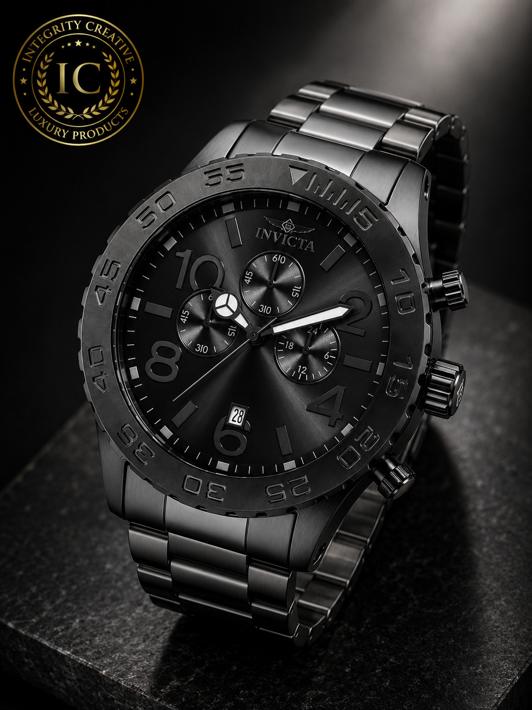 Men’s Luxury Watch Japanese Quartz Movement Stainless-Steel Black Dial 50mm