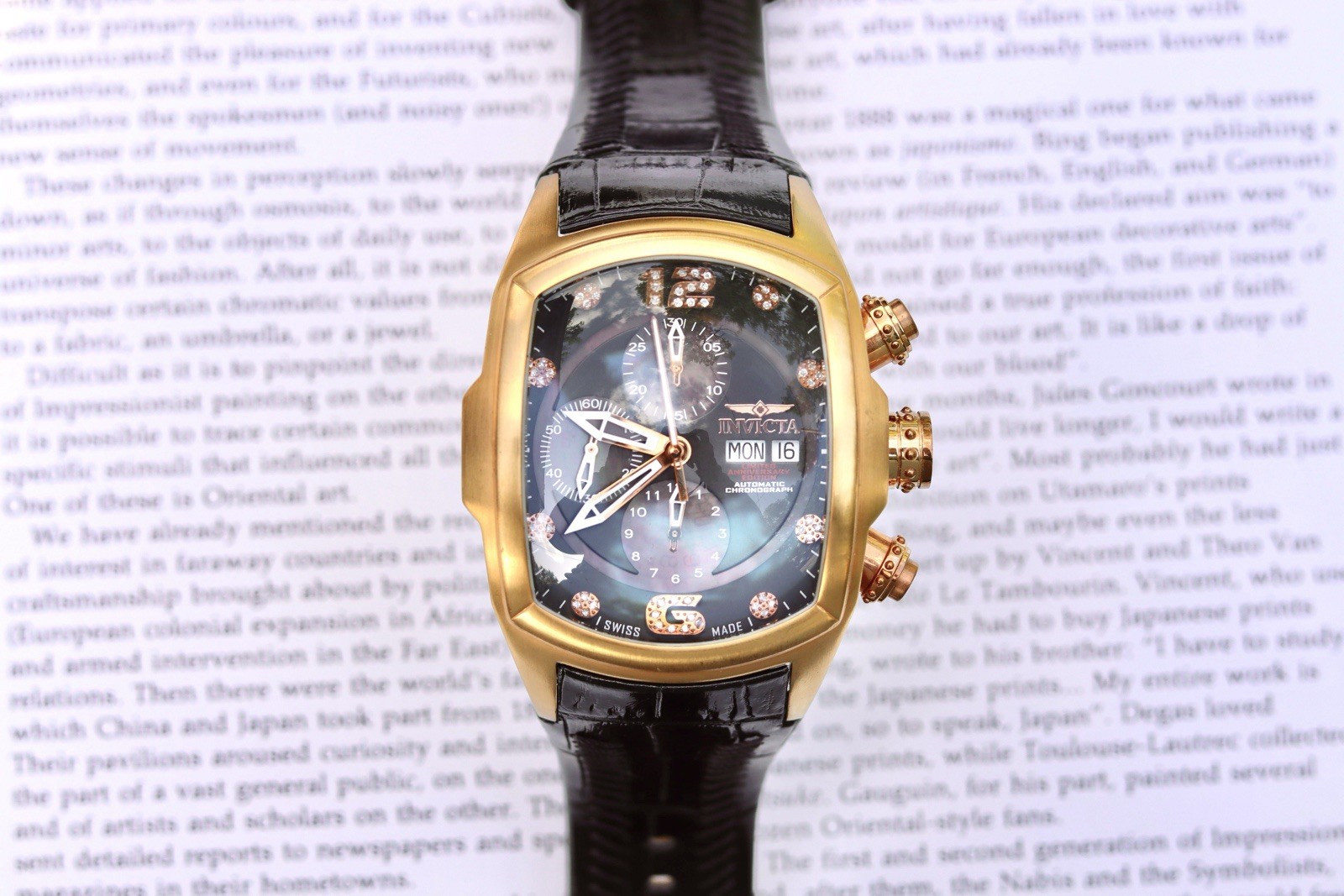 Invicta Lupah 0514 Men Swiss Automatic Chronograph 14K Rose Gold Plated, Diamond