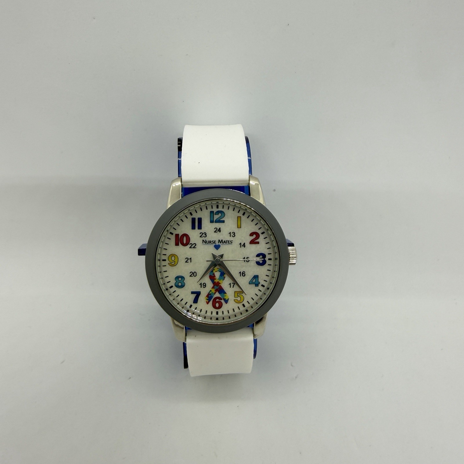 Nurse Mates Autism Awareness nurse watch water-resistant silicone strap – White