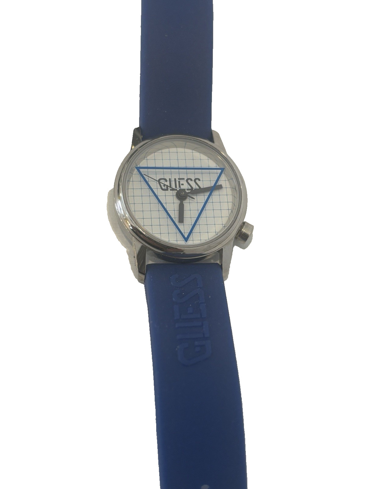 Vintage 1989 GUESS Watch Blue Grid Dial Geometric Sport Minimalist WORKING