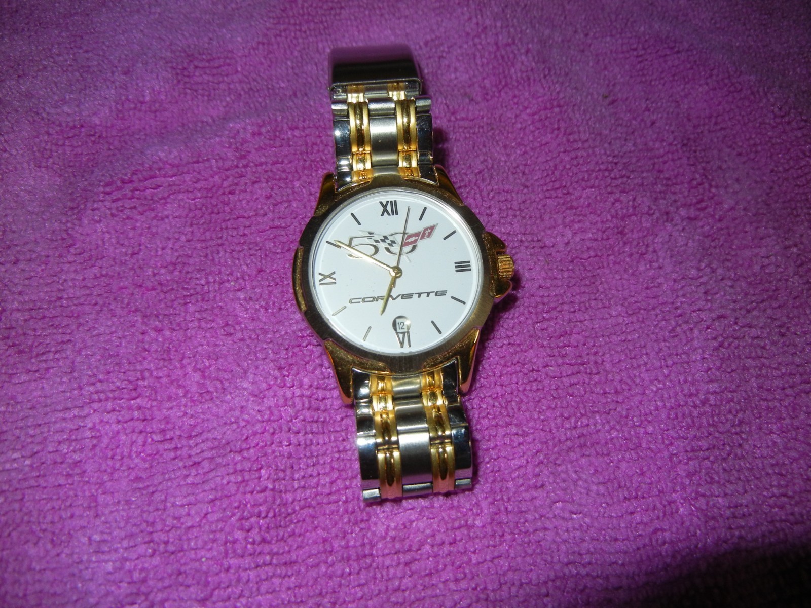 Corvette 50th Anniversary Quartz gold and chrome Band Analog Watch w/ Box