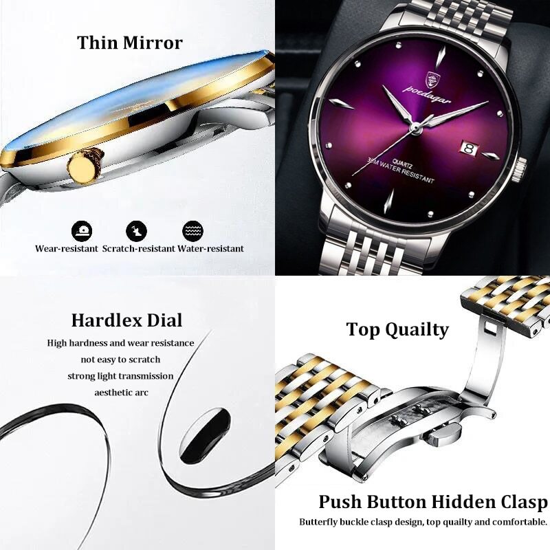 Watch Men Stainless Steel Waterproof Luminous Watches Quartz Men Wristwatch +BOX
