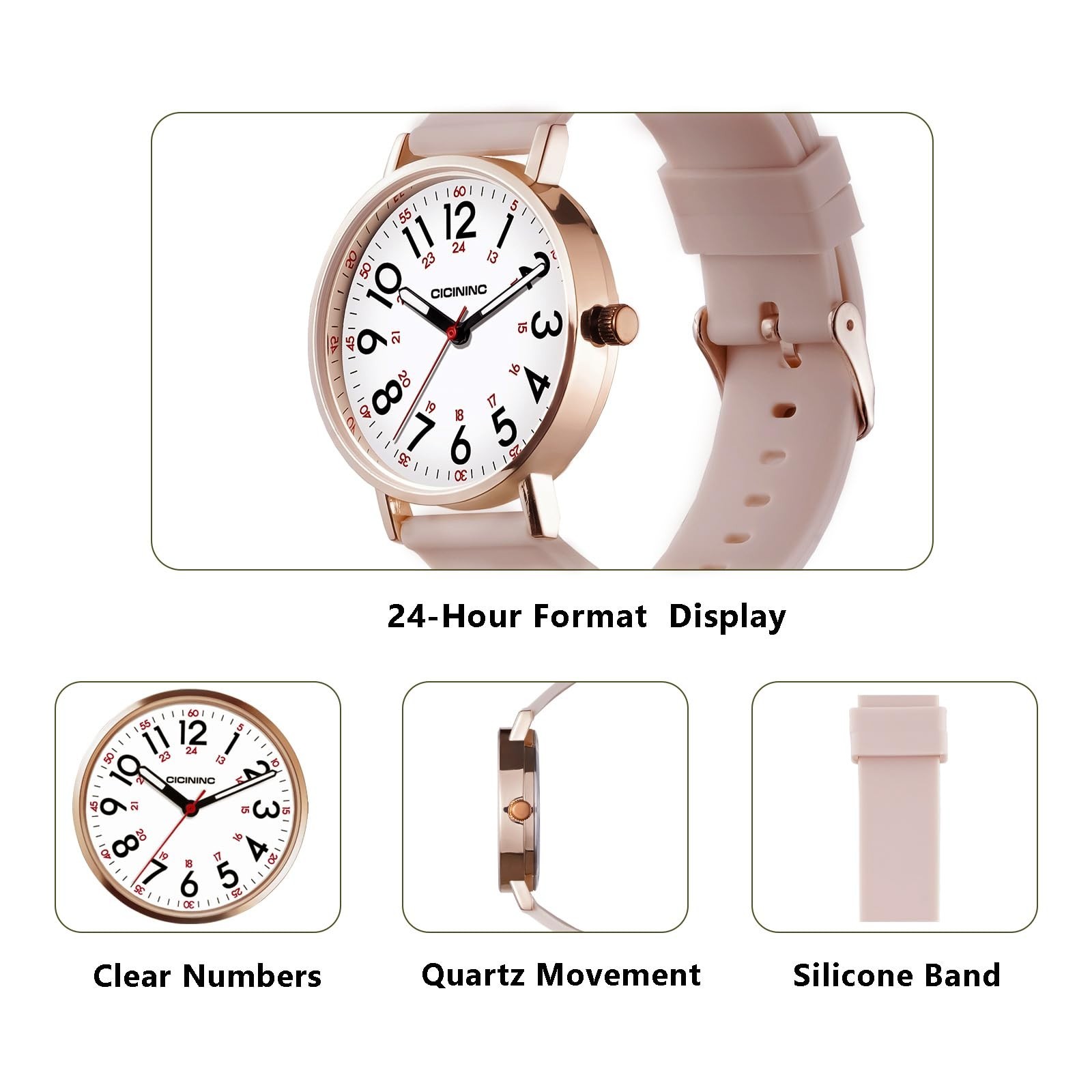 Nurse Watch for Women – Analog Nursing Timepiece with 12/24 Hour Format & Second