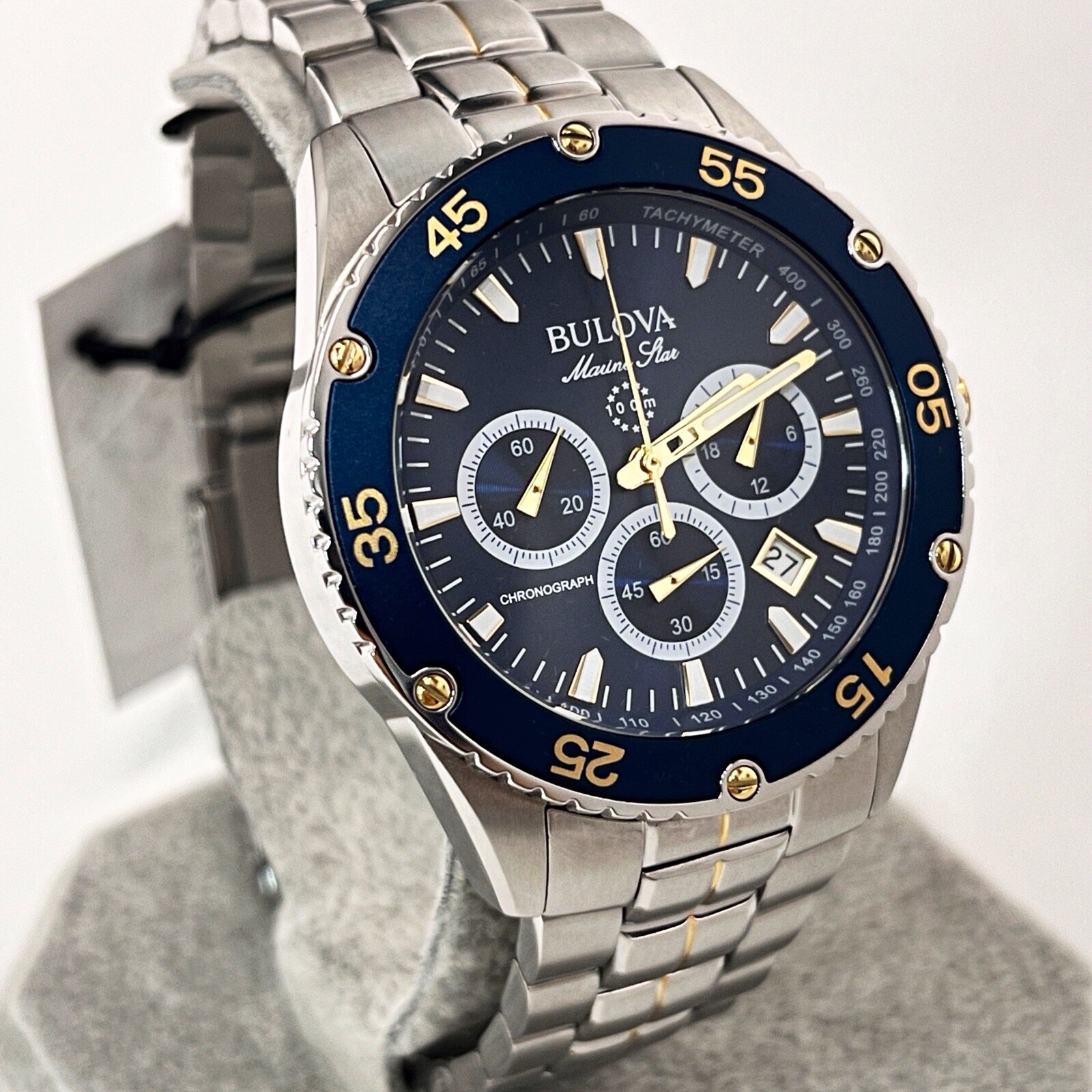 Bulova Marine Star 98B400 Blue Dial Stainless Steel Chronograph Men’s Watch New