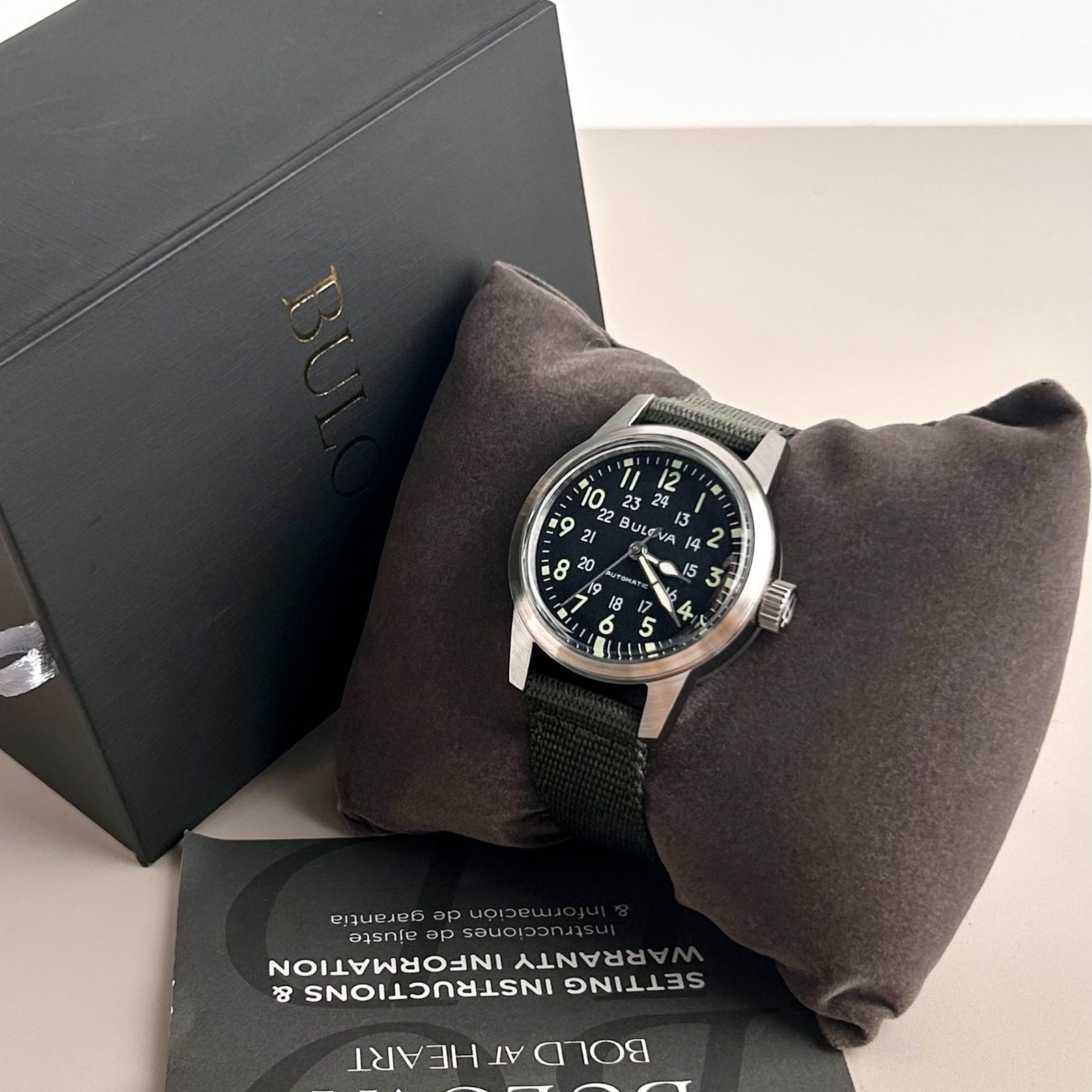 New Bulova 96A259 VWI Special Edition Hack 38mm Automatic Black Dial Men’s Watch