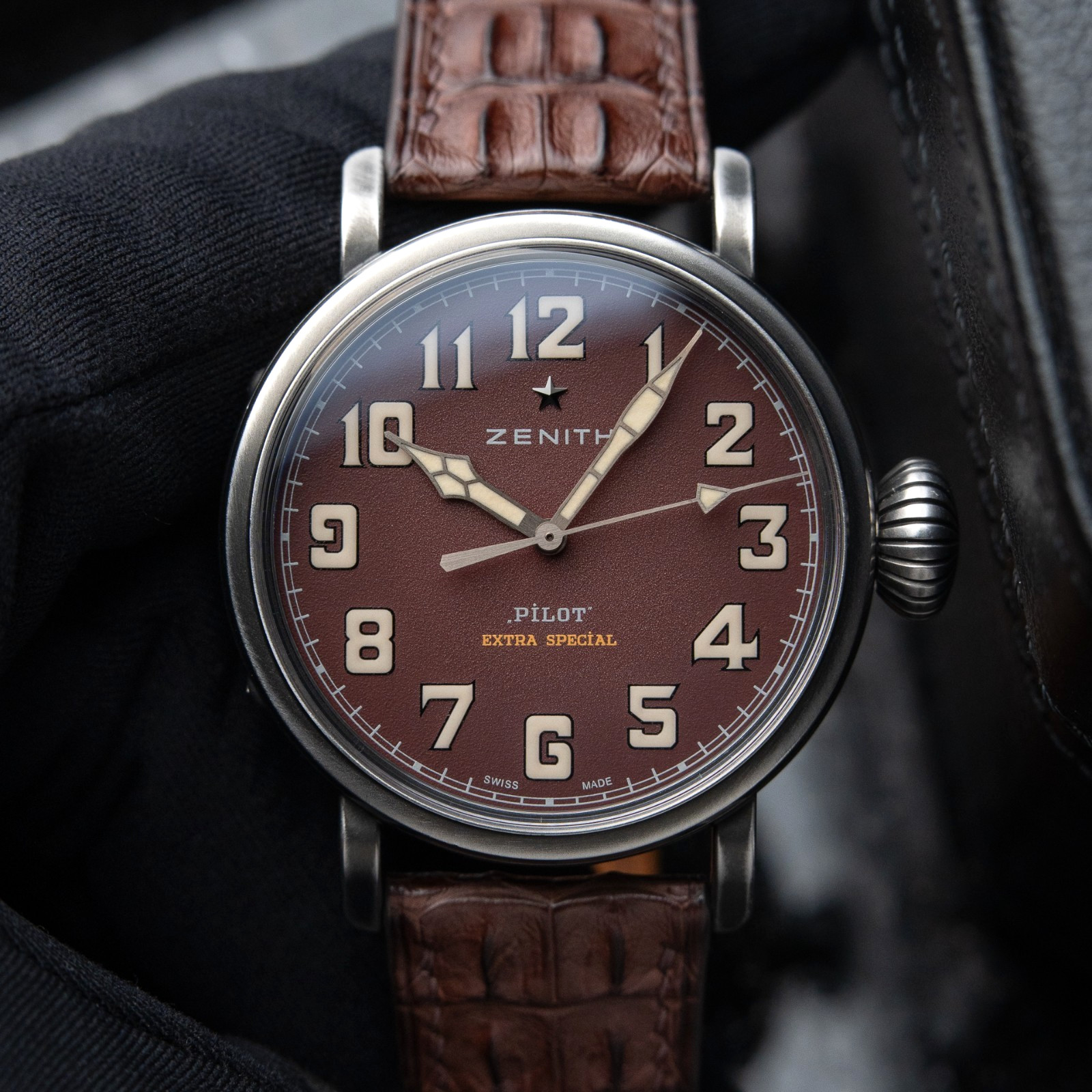 Zenith Pilot Type 20 Limited Edition RARE Burgundy Steel Leather Automatic Watch