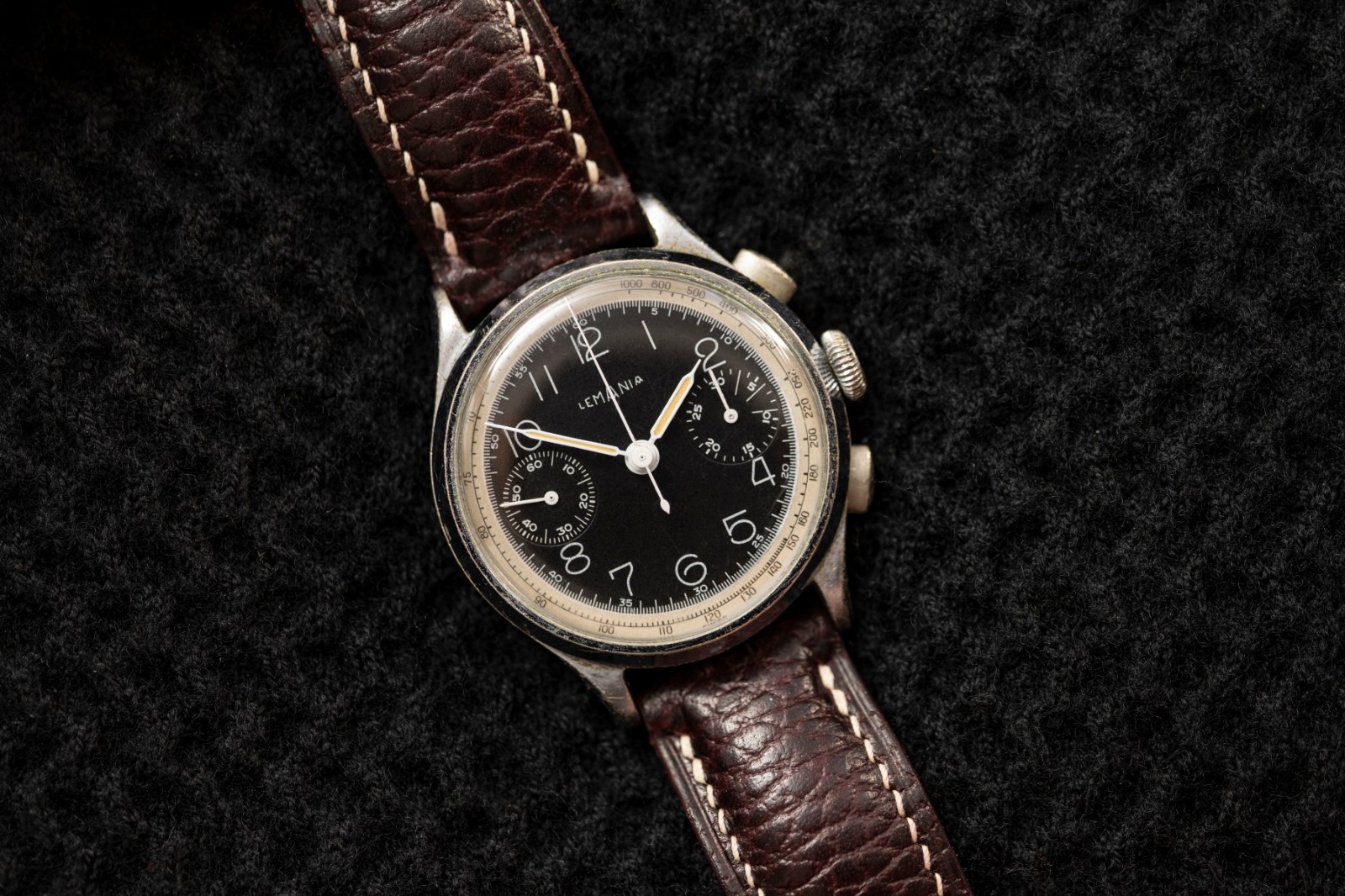 Lemania 15TL Chronograph Watch – Black Dial – Tachymeter – Circa 1938-1942