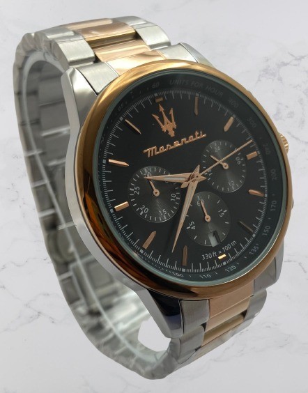 Refurbished Two-Tone Maserati Chronograph-Date Black Dial Quartz Men’s Watch
