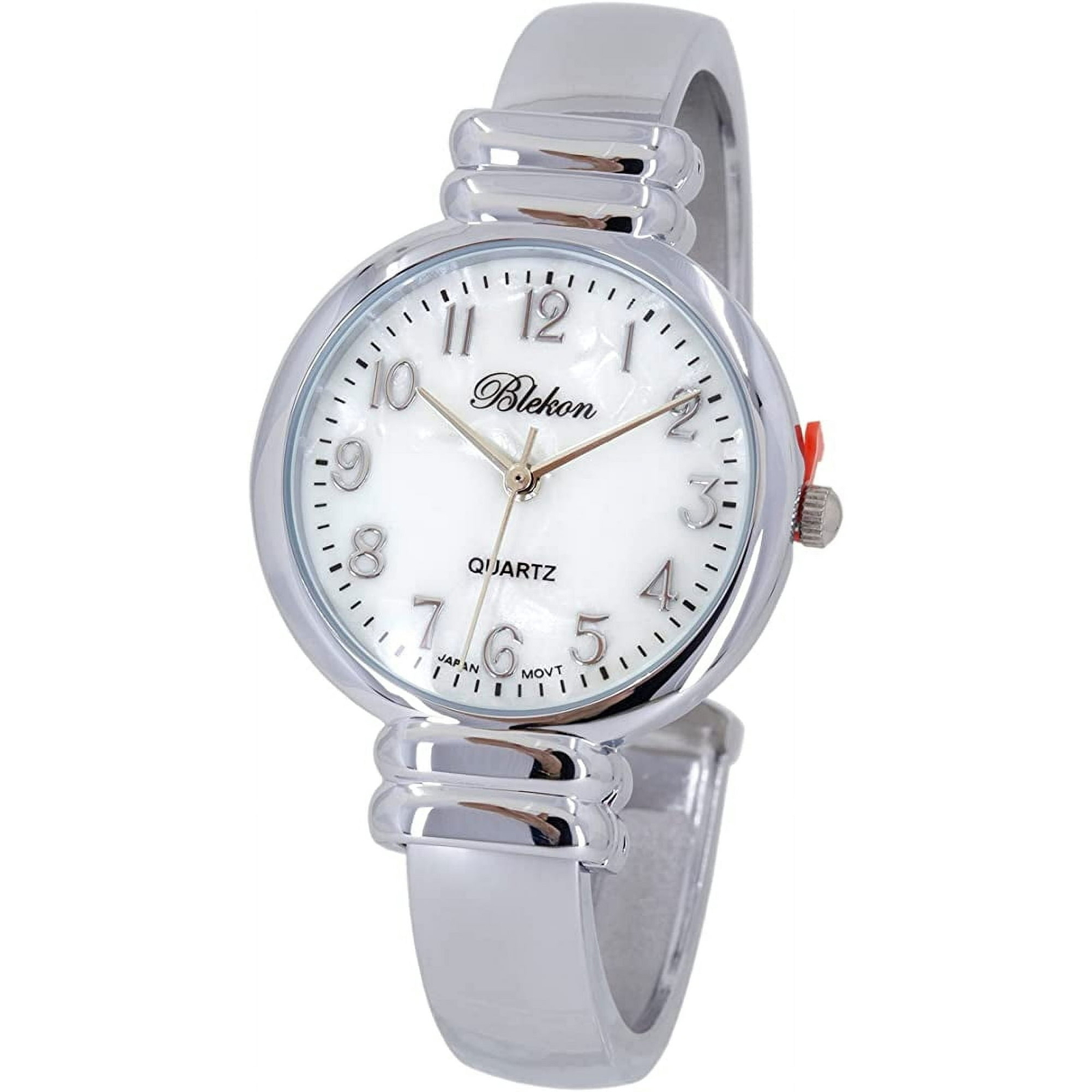Blekon 31mm Mother of Pearl Cuff Bracelet Watch for Women Japanese Quartz Bangle