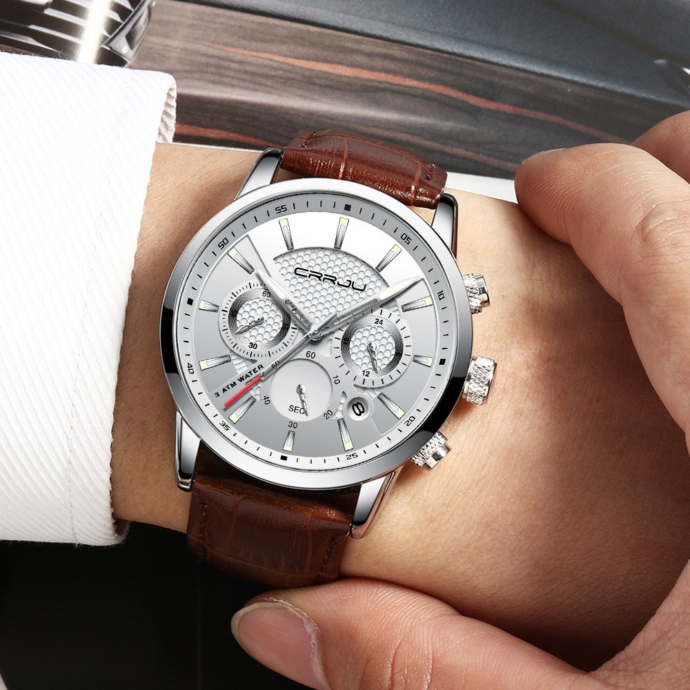 Reloj Cronografo Con Correa De Cuero Negro Para Negocios Y Uso Casual Pro