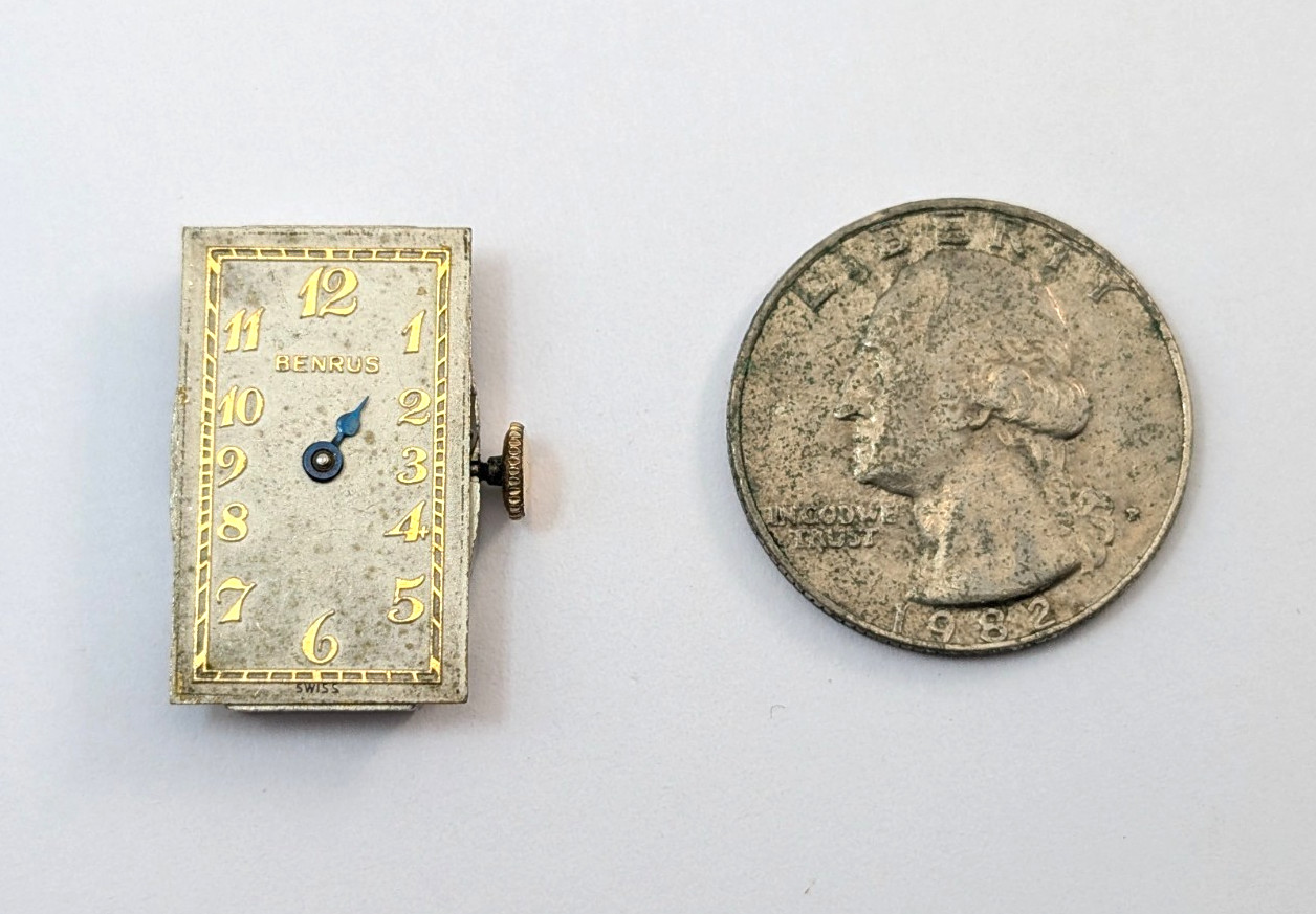 Vintage BENRUS Model S Tank Style 7j Art Deco 14mm Swiss Movement PARTS REPAIR