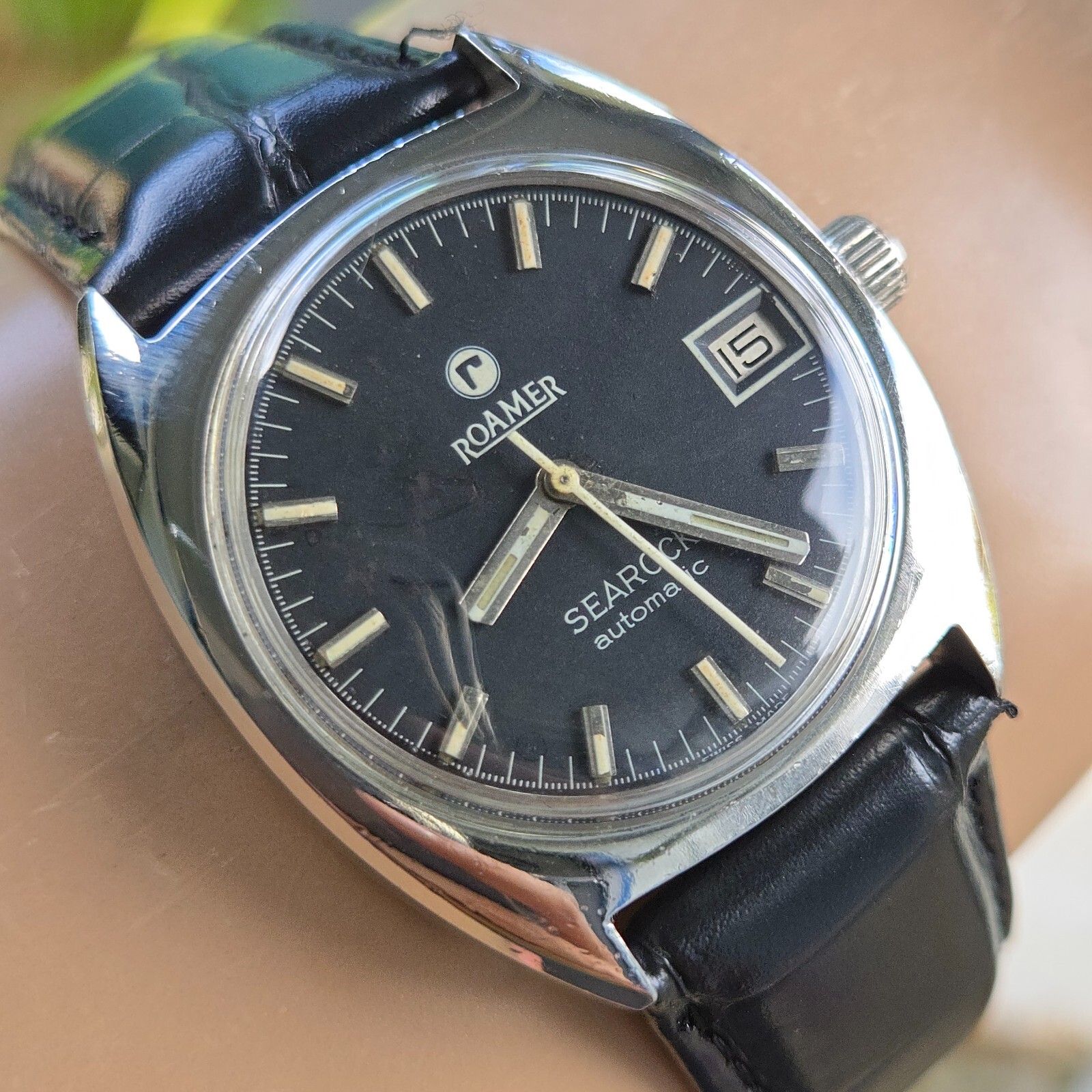Vintage ROAMER SEAROCK men’s automatic watch MAT 471 28Jewels black dial 1960s