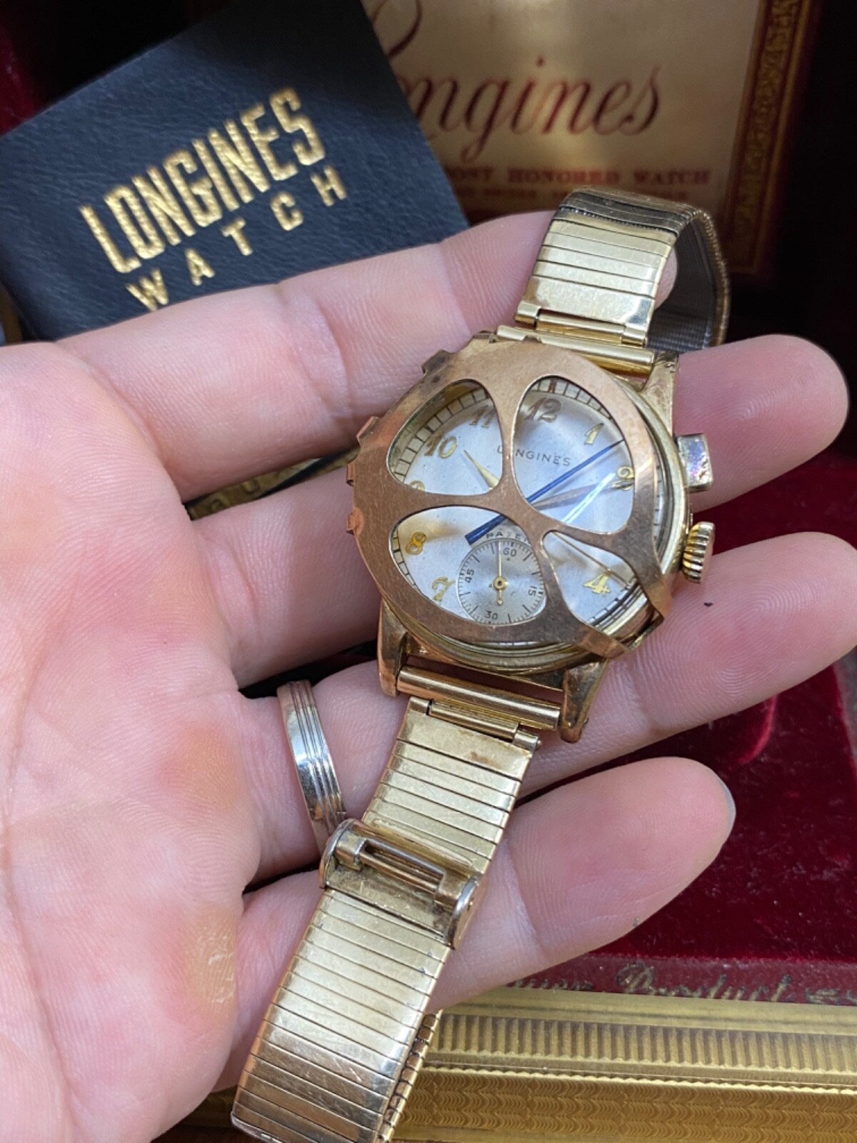vintage Longines Chronograph Flyback 12.68Z Pilot Forstner Komfit Guards PLSREAD