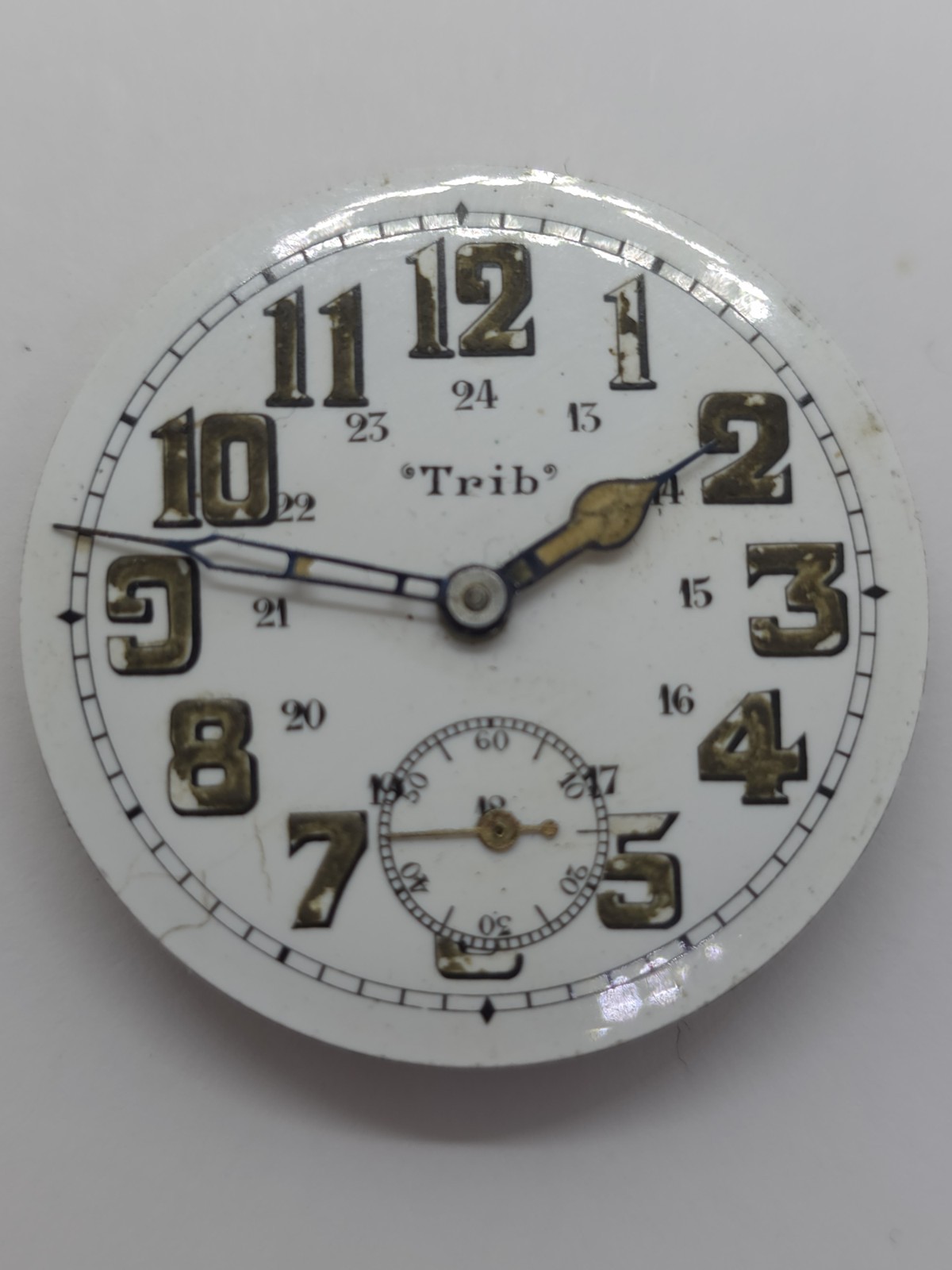 Vintage Trib Pocket Watch Movement Cylinder Sub Second Military Hands For Parts