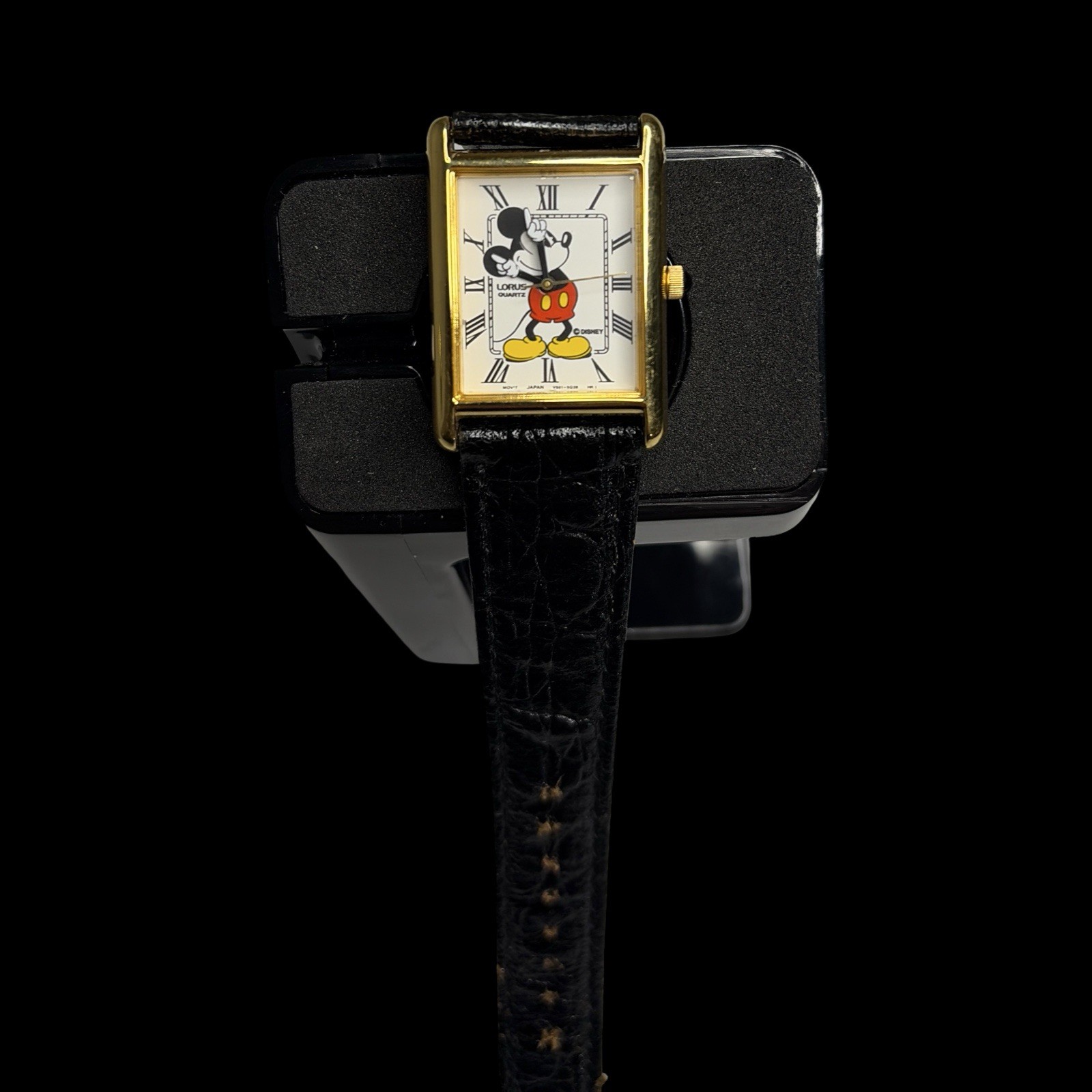 VTG Disney X Lorus by Seiko Tank Style Mickey Mouse Watch Moving Arms 24mm