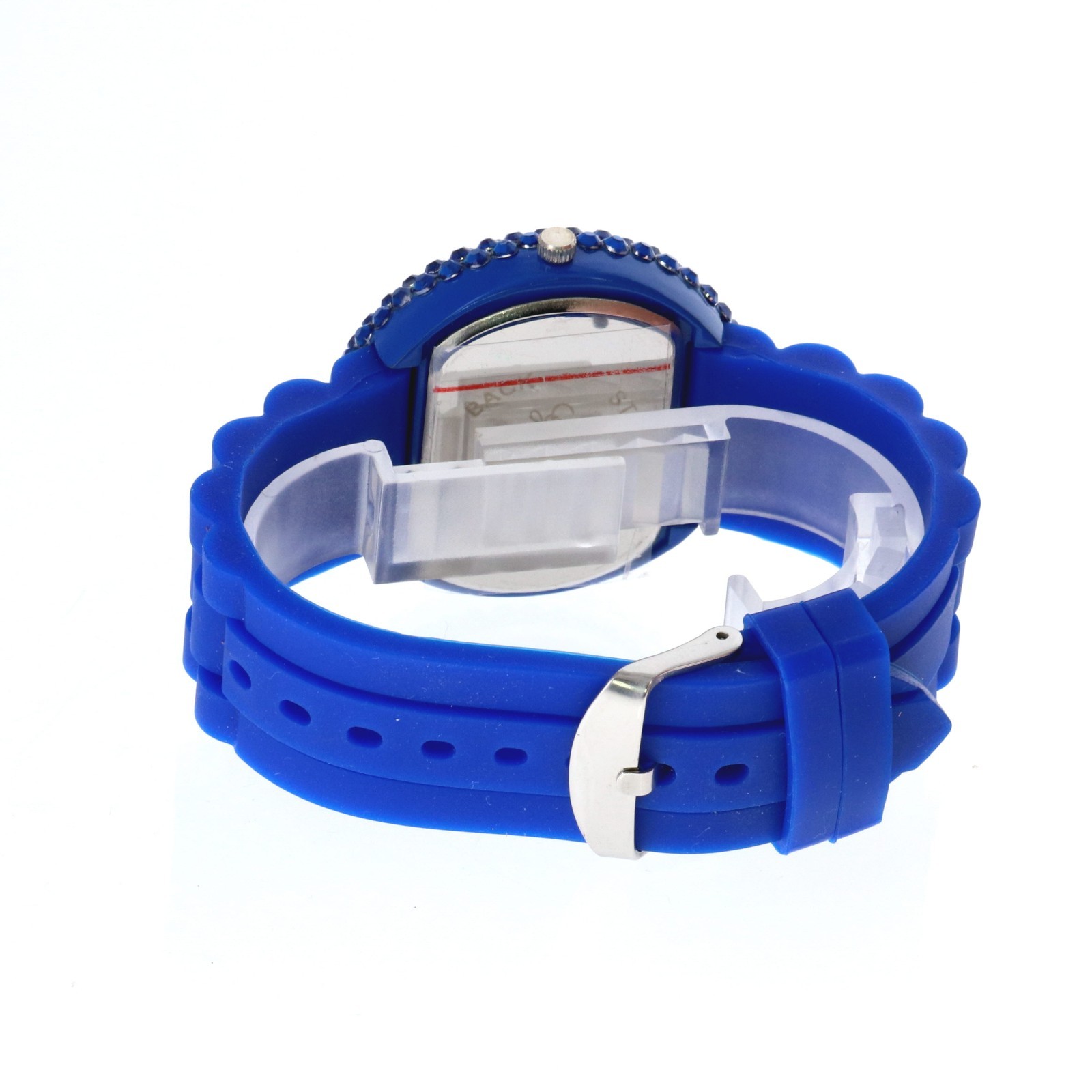 Women’s Blue Rhinestone Watch Fully Ice Bling Bezel Blue Silicone Band