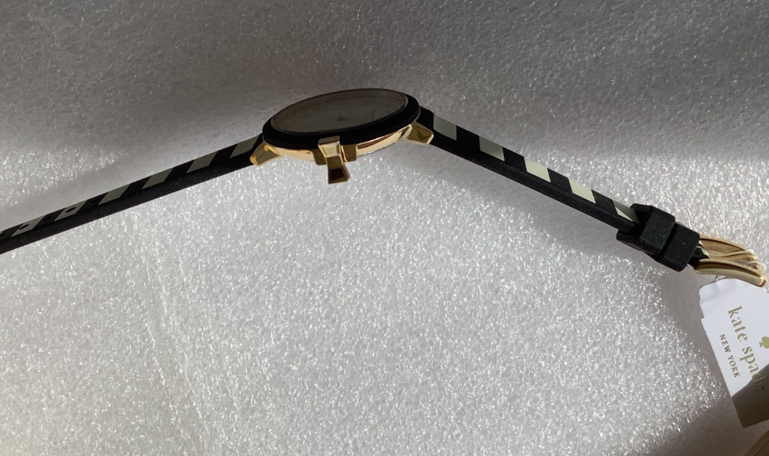 KATE SPADE NEWYORK PARK ROW BLACK & IVORY STRIPE SILICONE STRAP WOMEN’S 34 MM