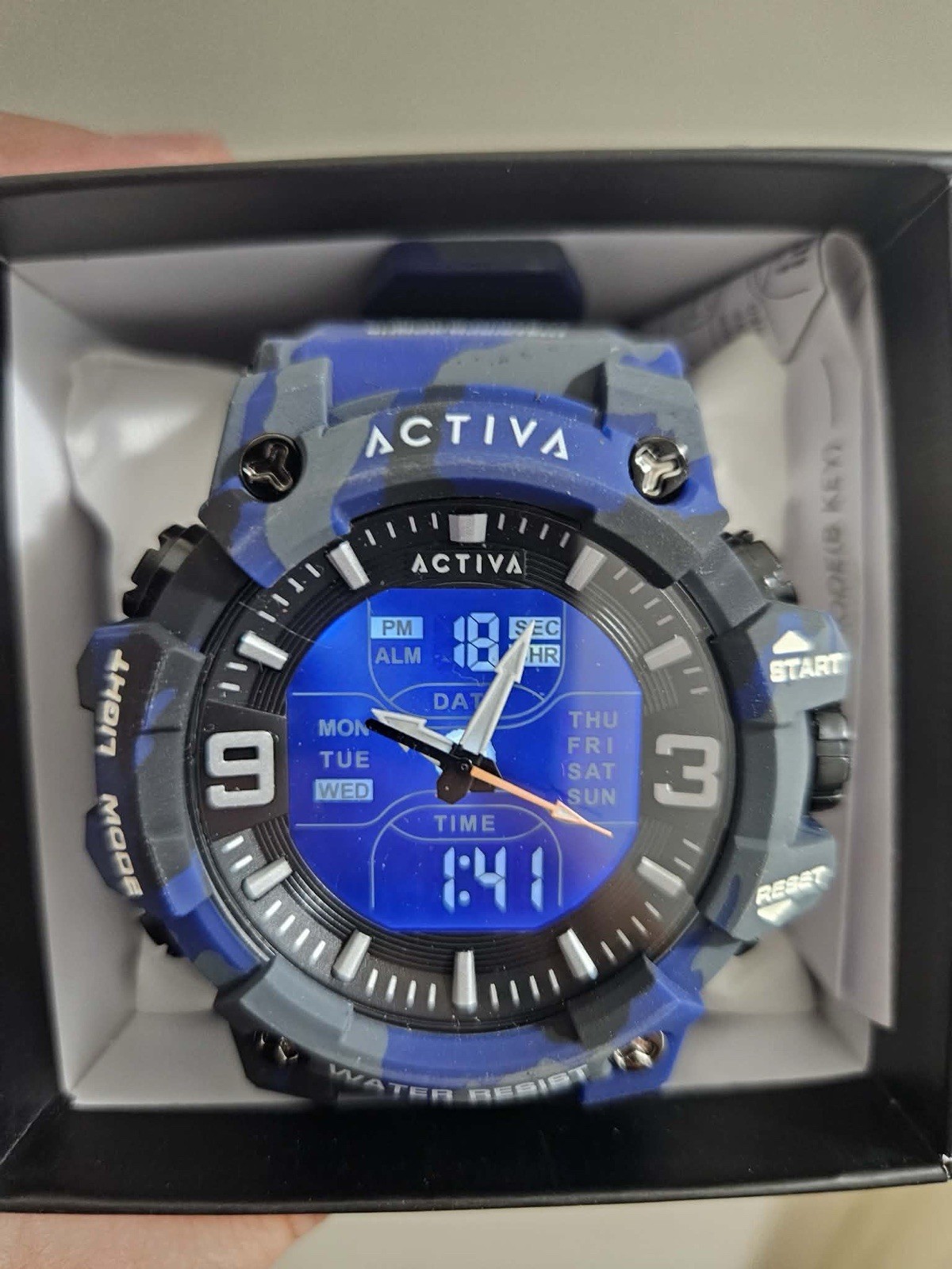 Activa Sports Watch Digital, Blue Camo, Water Resistant.
